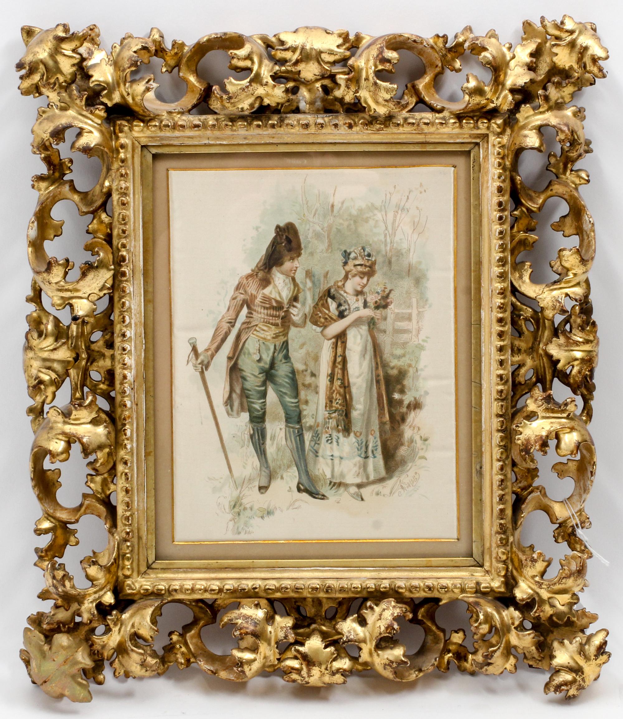 A Continental Painting on Silk Height of frame 15 1/4 x width 13 x depth 2 inches. — 19TH/20TH CENTURY
