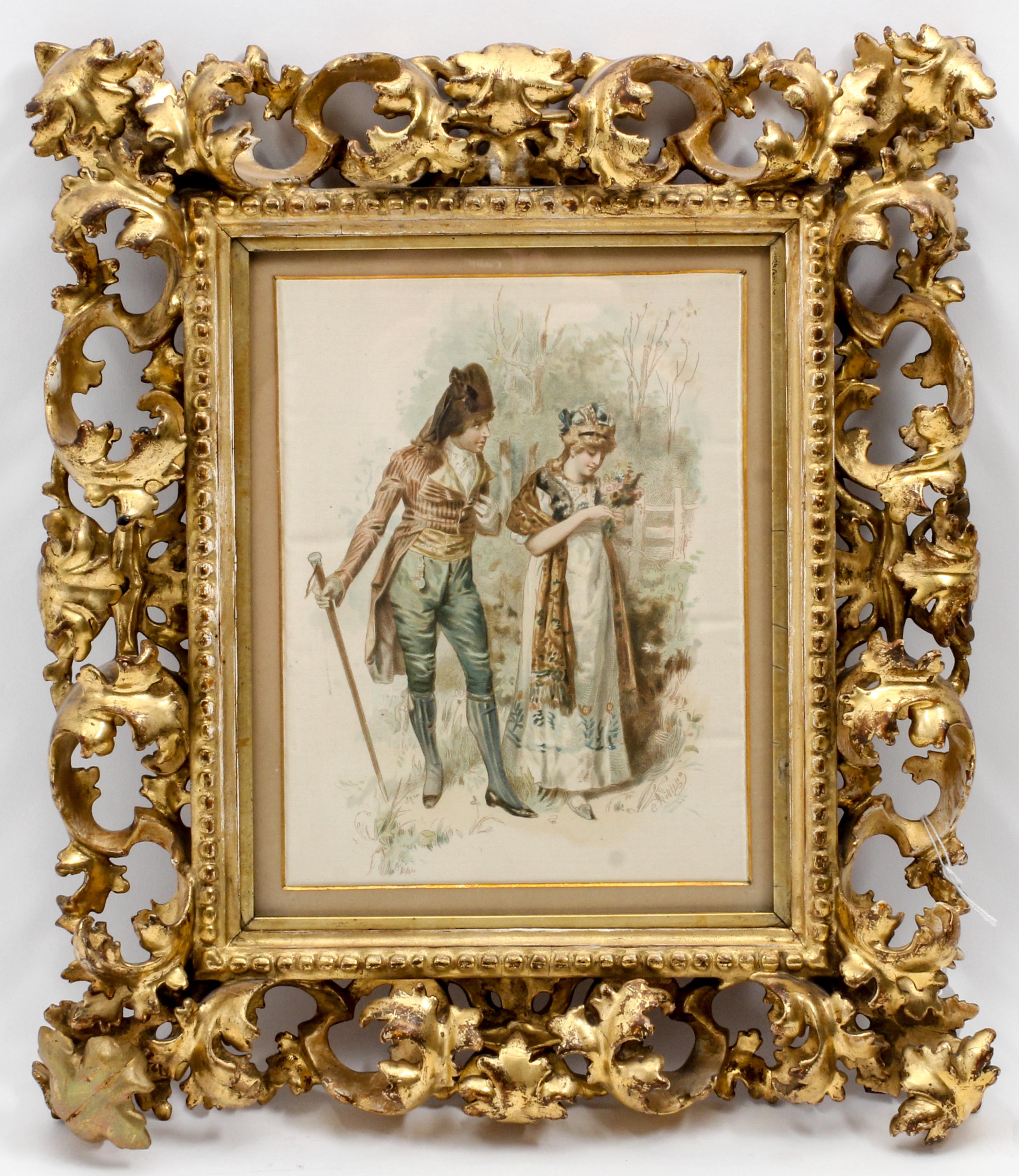 A Continental Painting on Silk Height of frame 15 1/4 x width 13 x depth 2 inches. — 19TH/20TH CENTURY