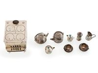 Navajo Sterling Silver Miniature Curio Stove and Tea Set