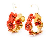 A Pair of Gianni Versace Red Enamel Floral Runway Earclips, Spring-Summer 1991