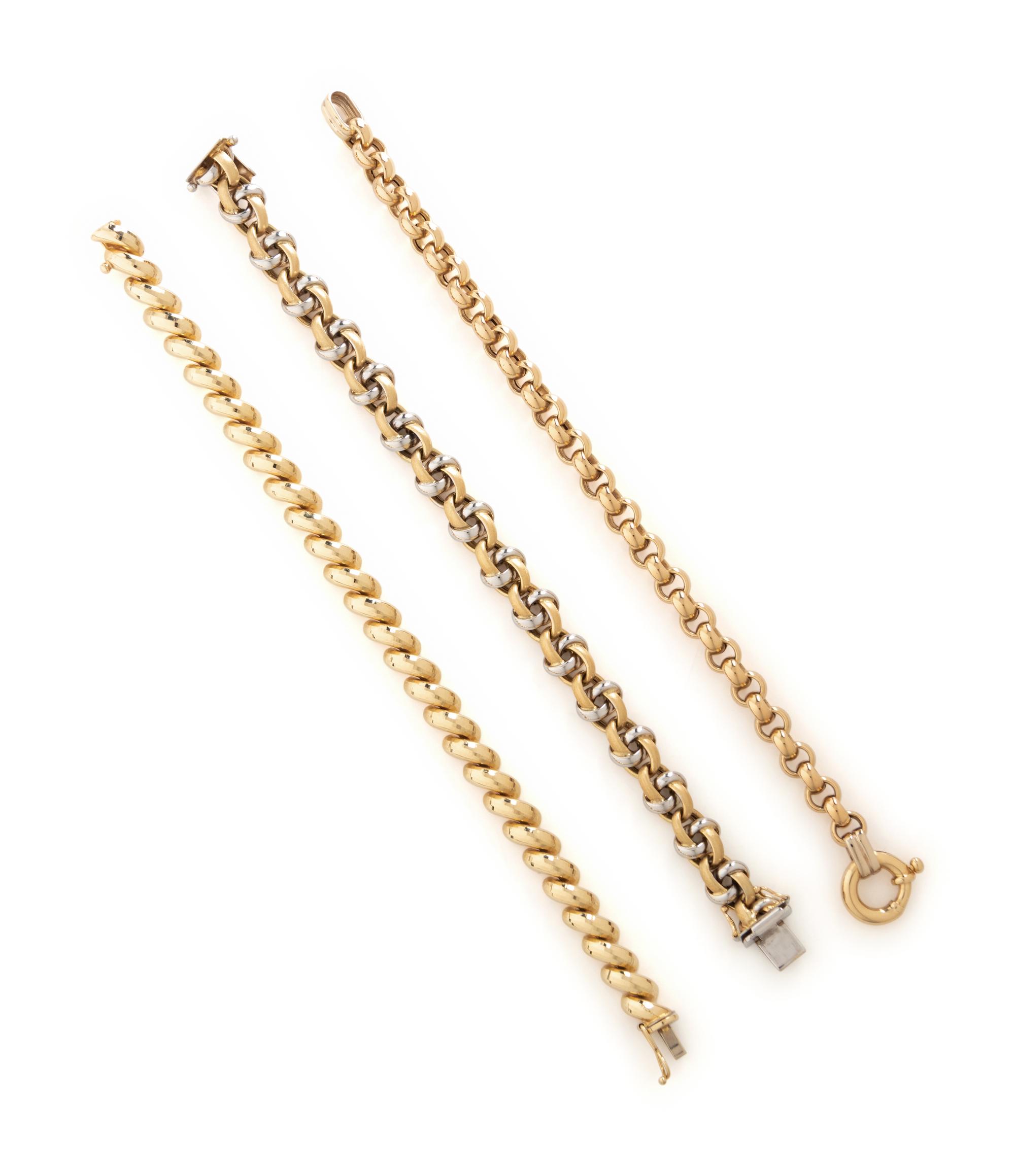 COLLECTION OF GOLD LINK BRACELETS