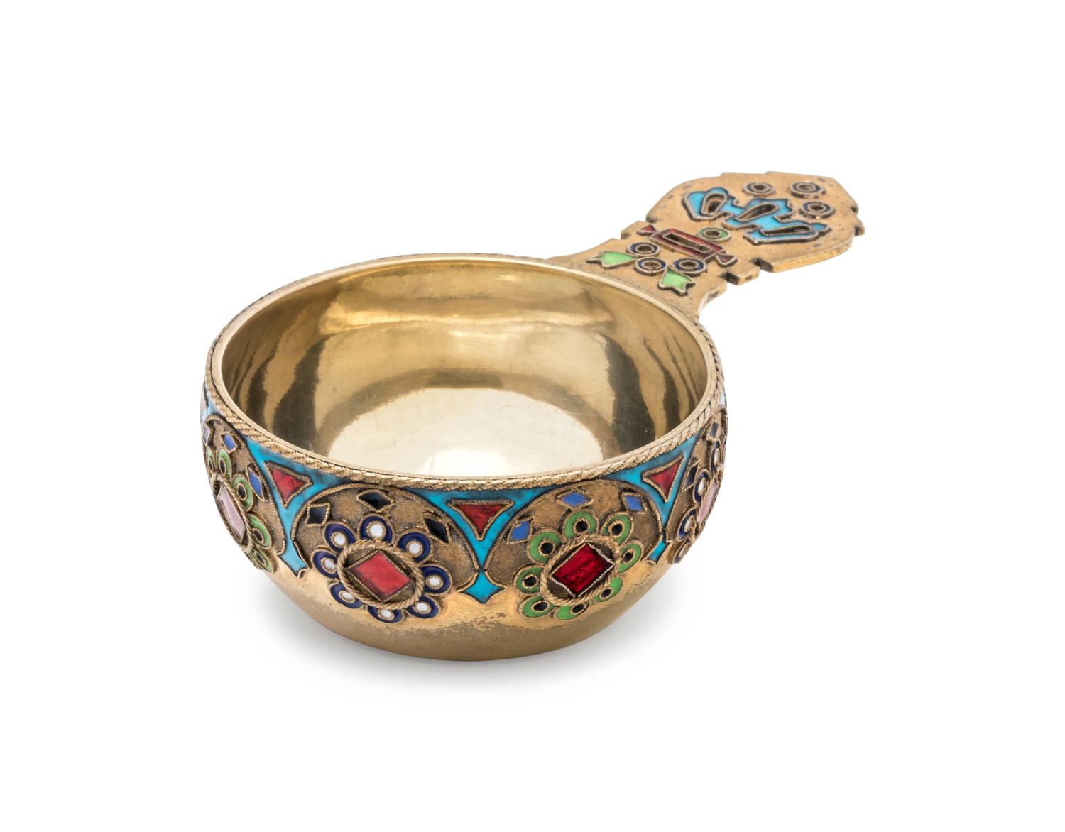 A Russian Silver-Gilt and Enamel Charka