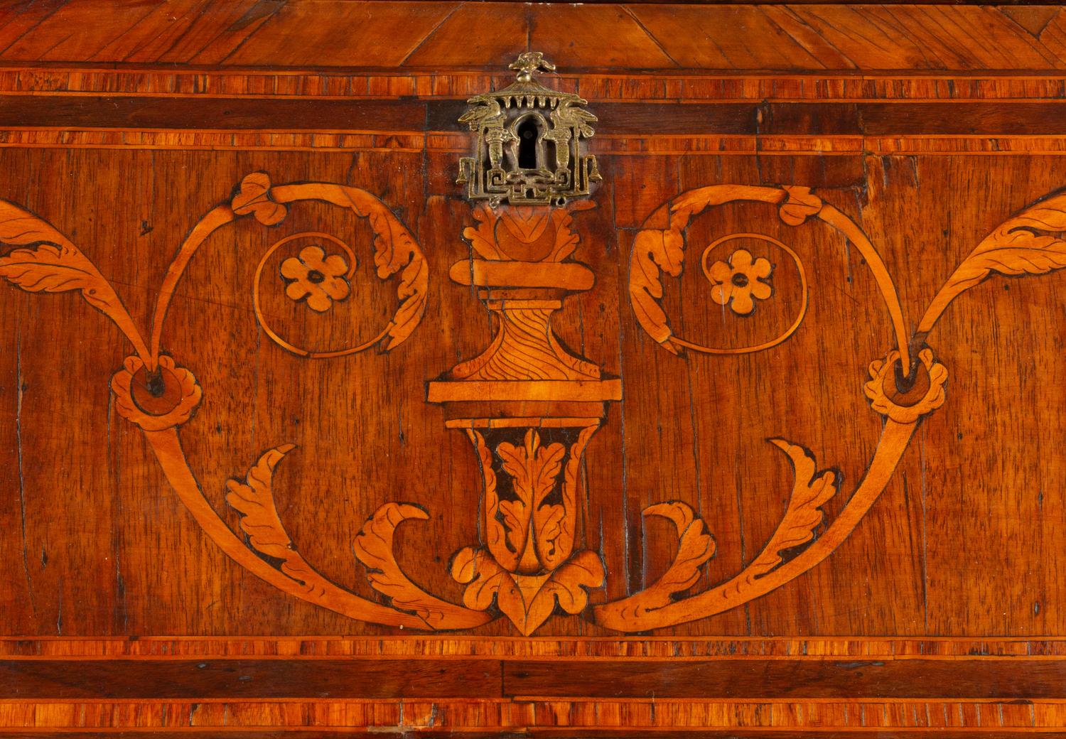 An Italian Walnut and Marquetry Slant-Front Bureau