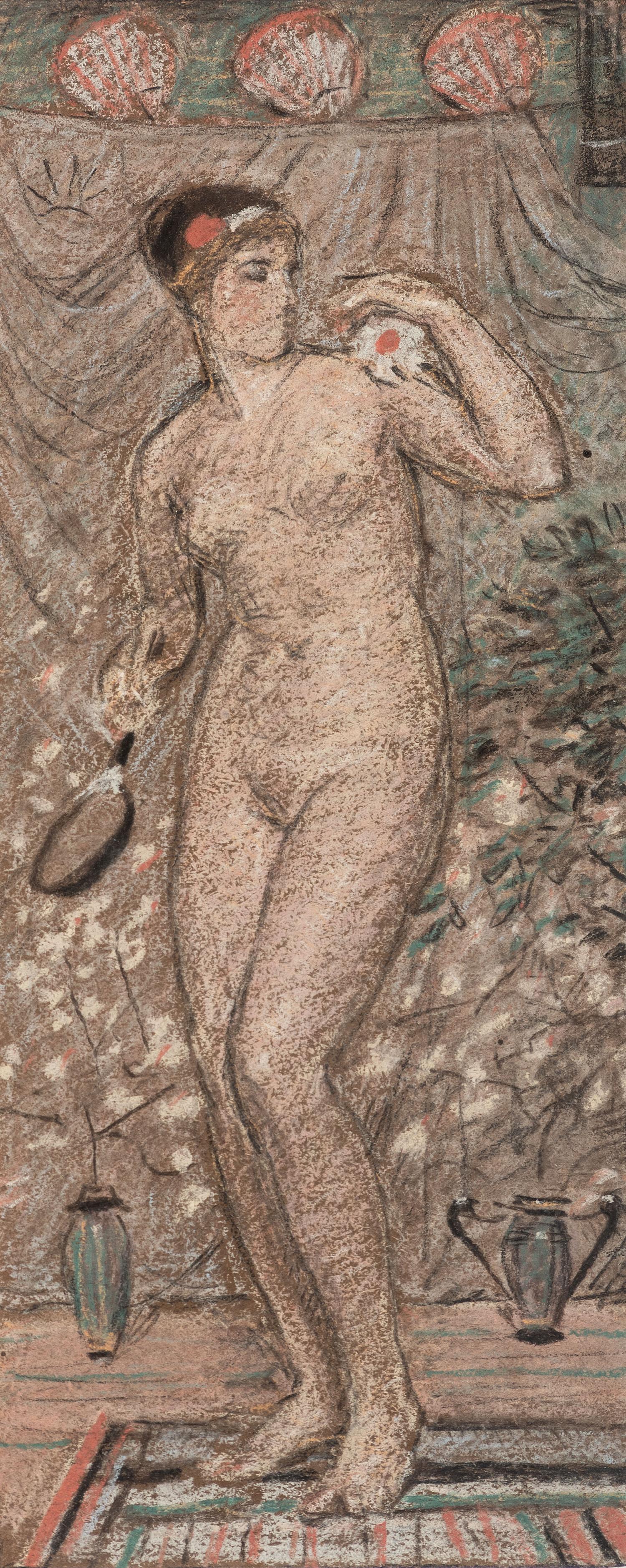 A Female Nude Study (a sketch for "Battledore") , 1868-70