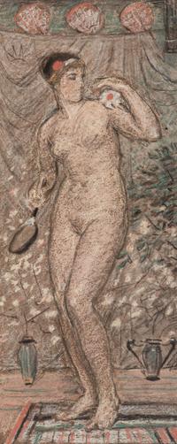 A Female Nude Study (a sketch for "Battledore") , 1868-70