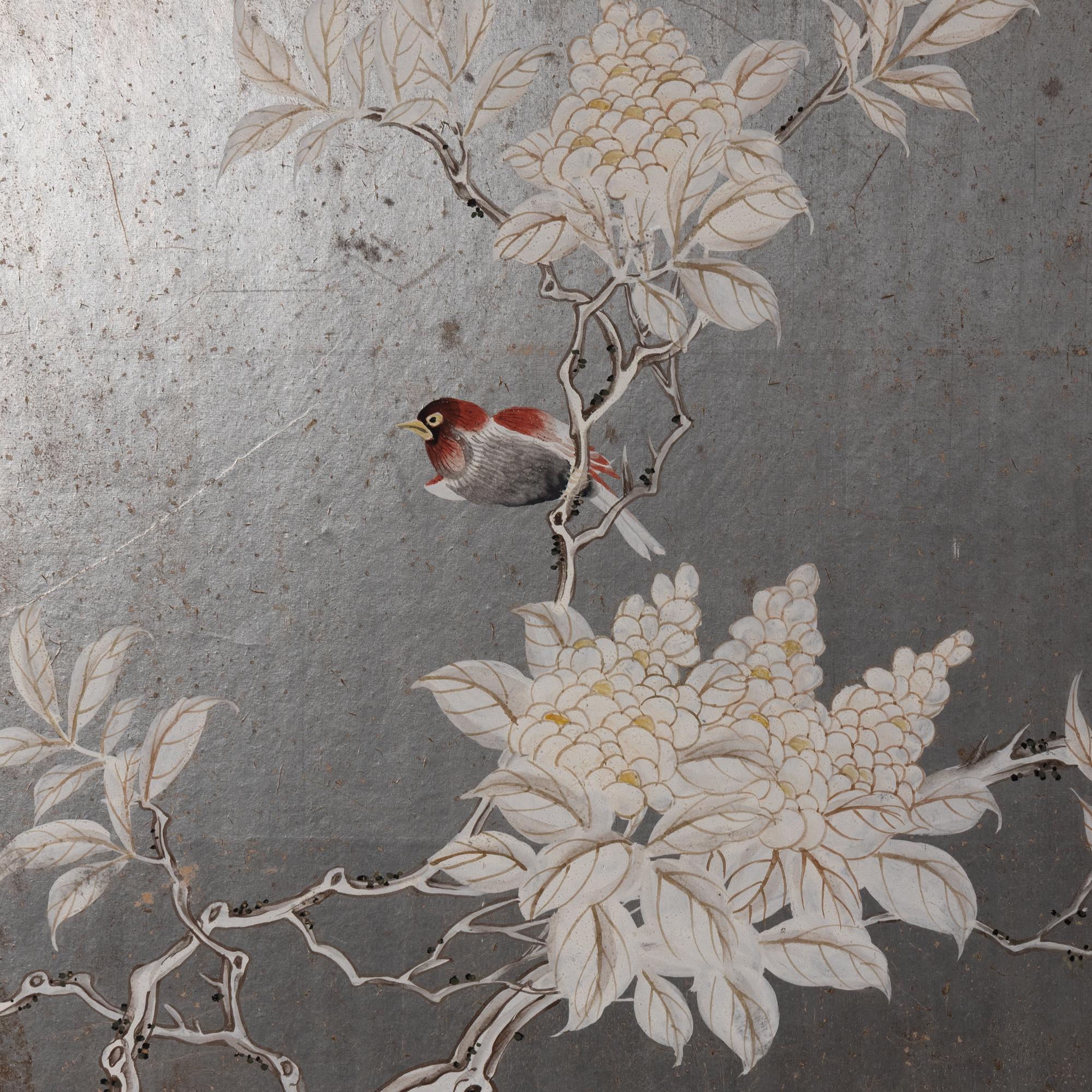A Silvered Wallpaper Seven Panel Floor Screen