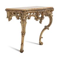 A Louis XV Painted and Parcel Gilt Marble-Top Console Table