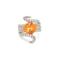 ORANGE GARNET, DIAMOND, AND PLATINUM RING