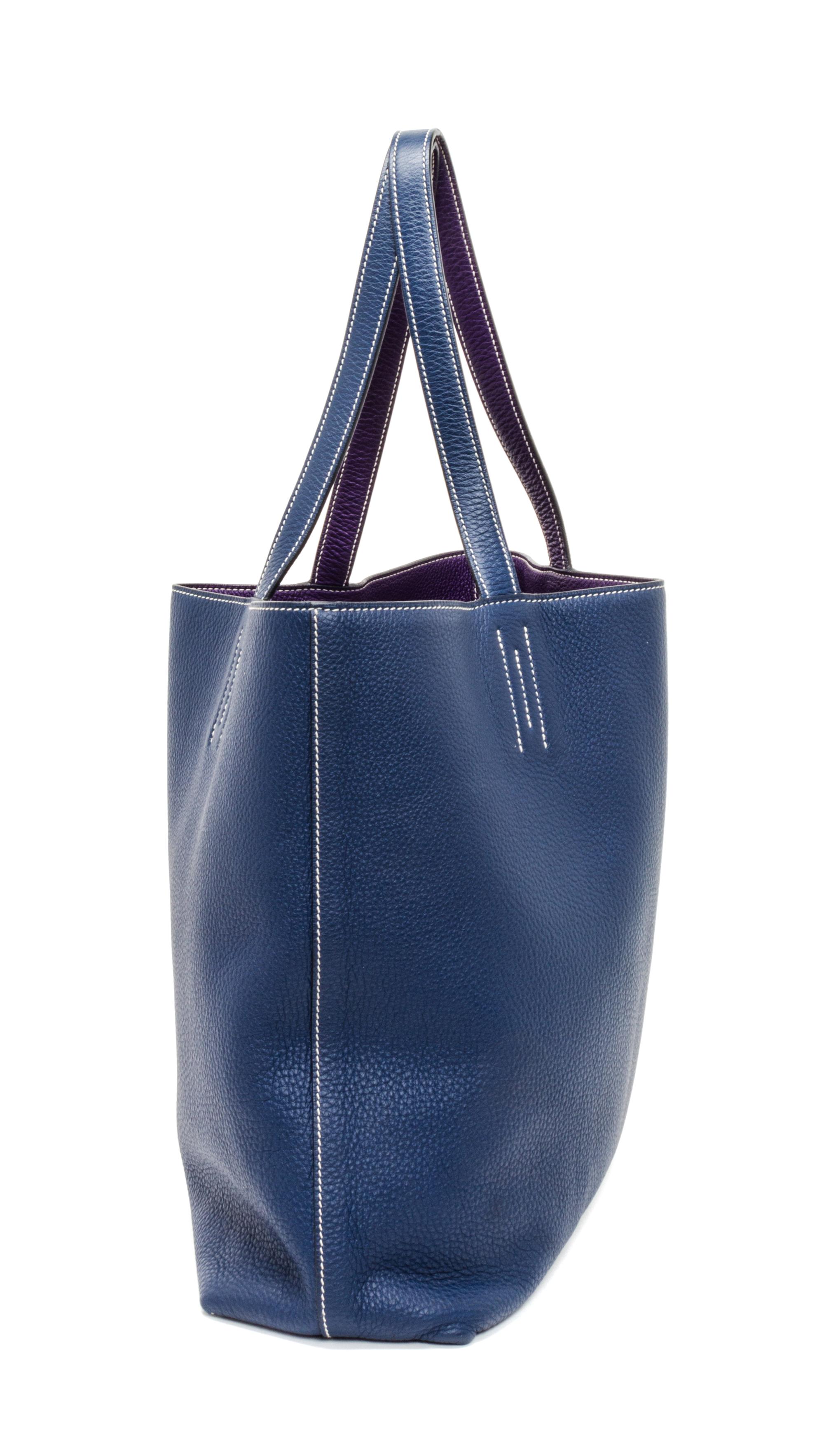 An Hermes Bleu/Violet 45cm Taurillon Clemence Double Sens Tote, 17.5" x 15.5" x 5".