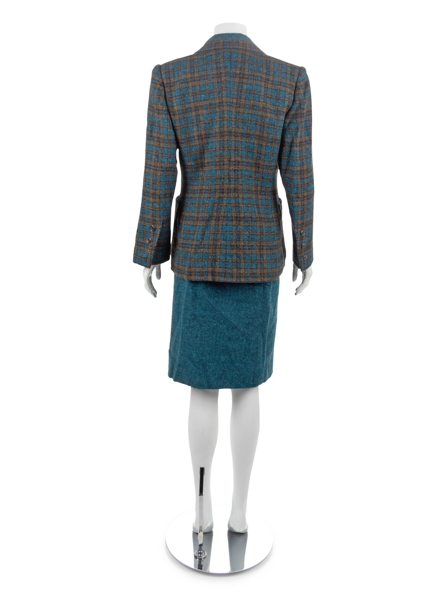 Givenchy Blue Check Wool Skirt Suit, 1970's