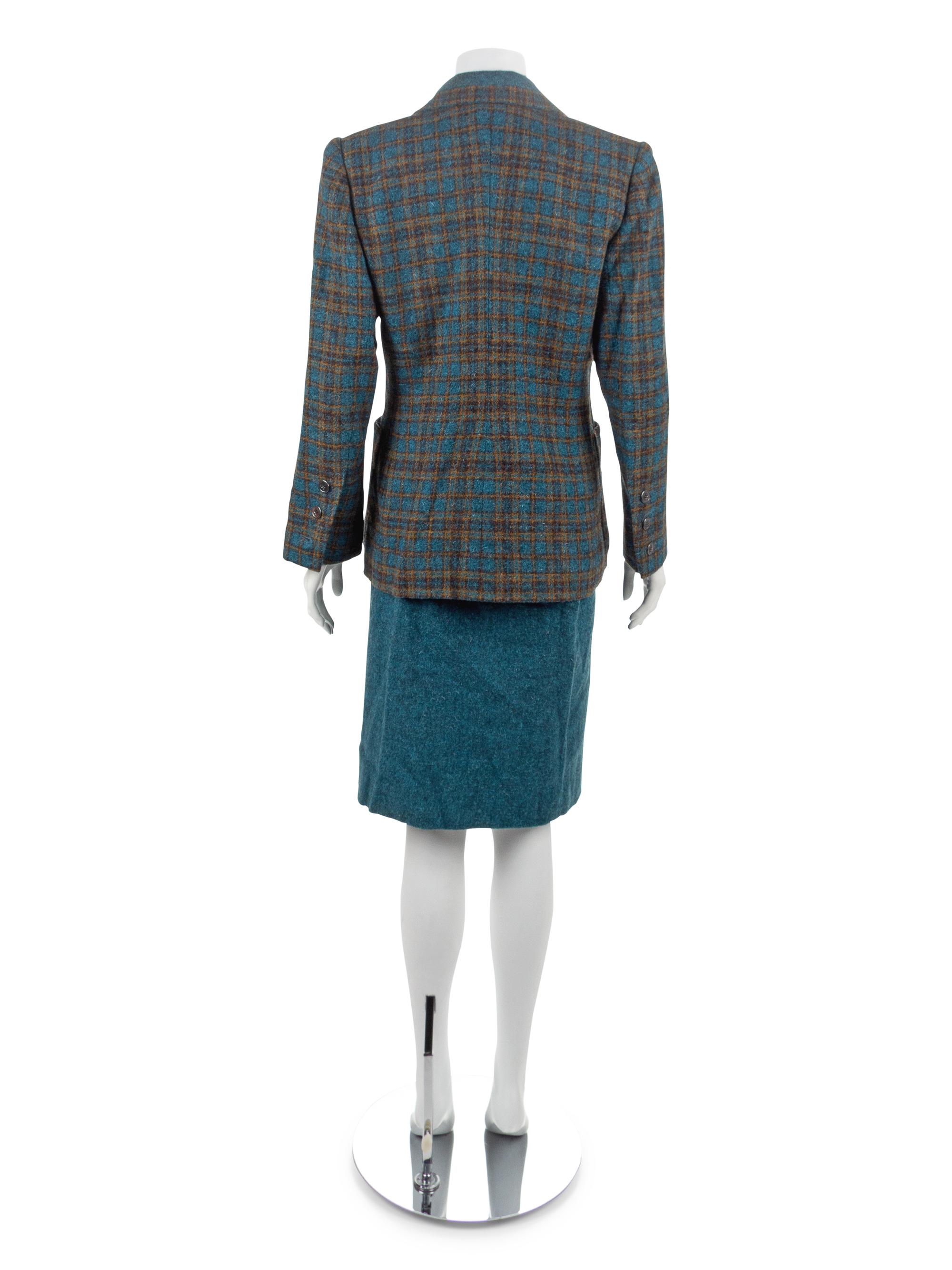 Givenchy Blue Check Wool Skirt Suit, 1970's