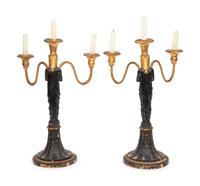 A Pair of Empire Style Painted and Parcel Gilt Candelabra