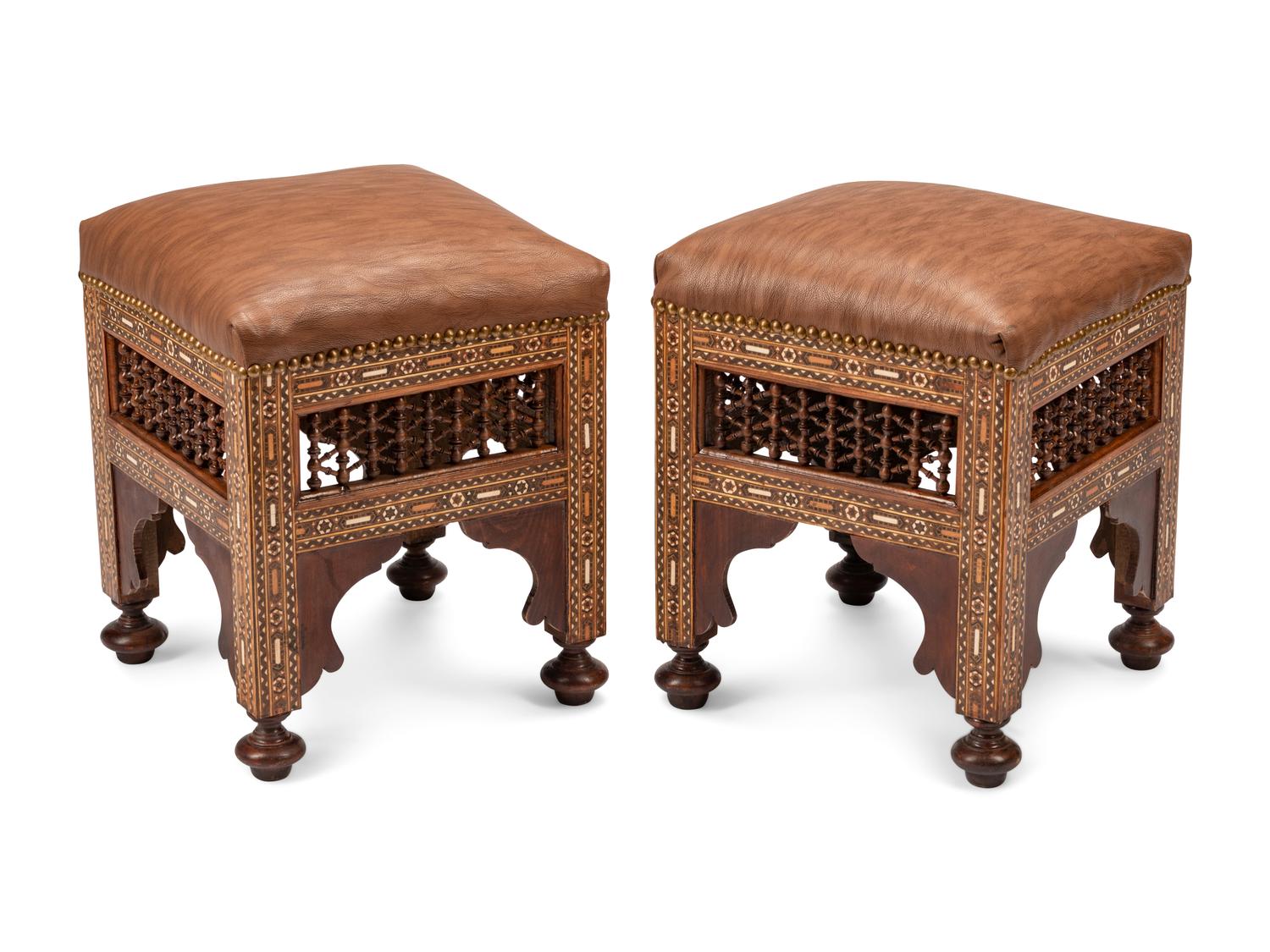 A Pair of Moorish Style Mosaic Inlaid Stools