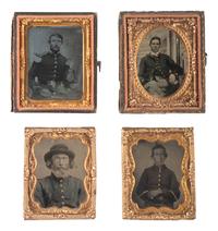 [MILITIA] -- [CIVIL WAR]. A group of 4 ninth plate ambrotypes and tintypes of militia and Union soldiers of varying ages, comprising: