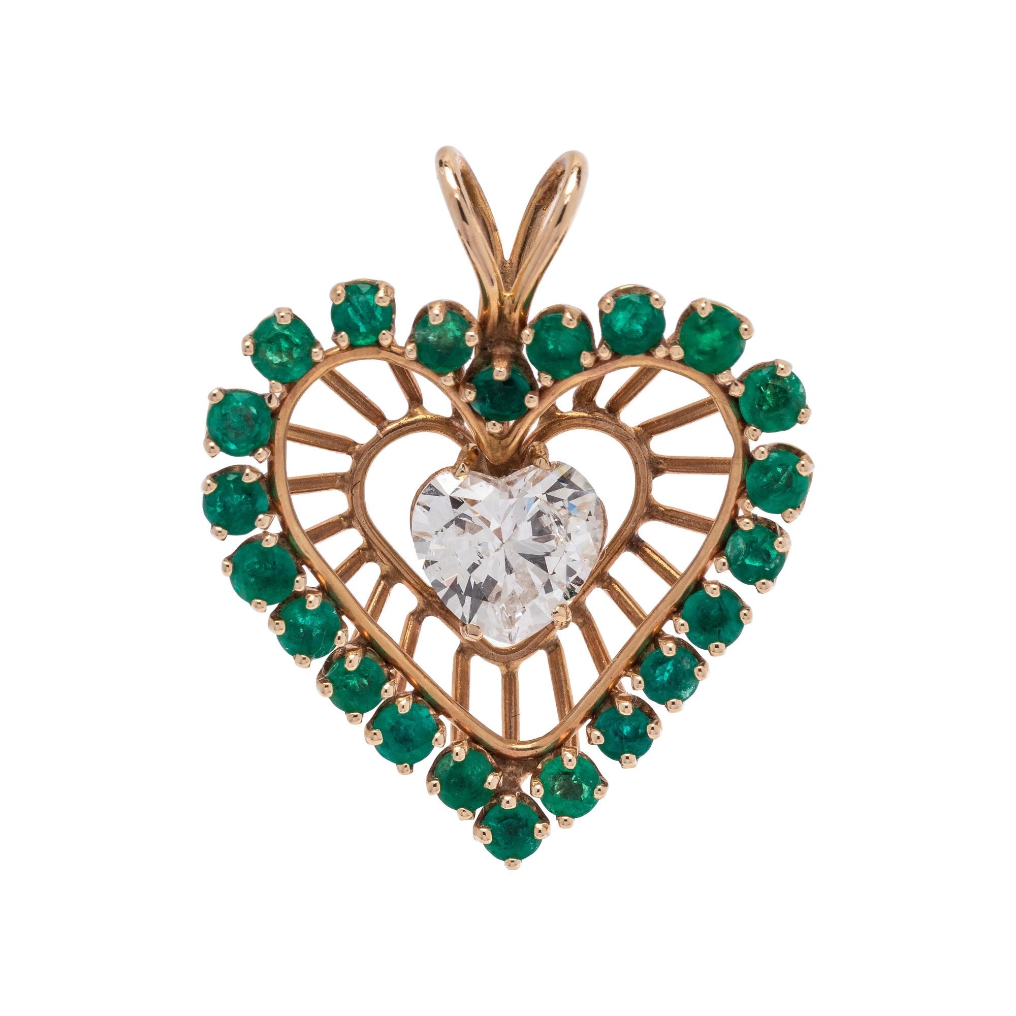 DIAMOND AND EMERALD HEART PENDANT