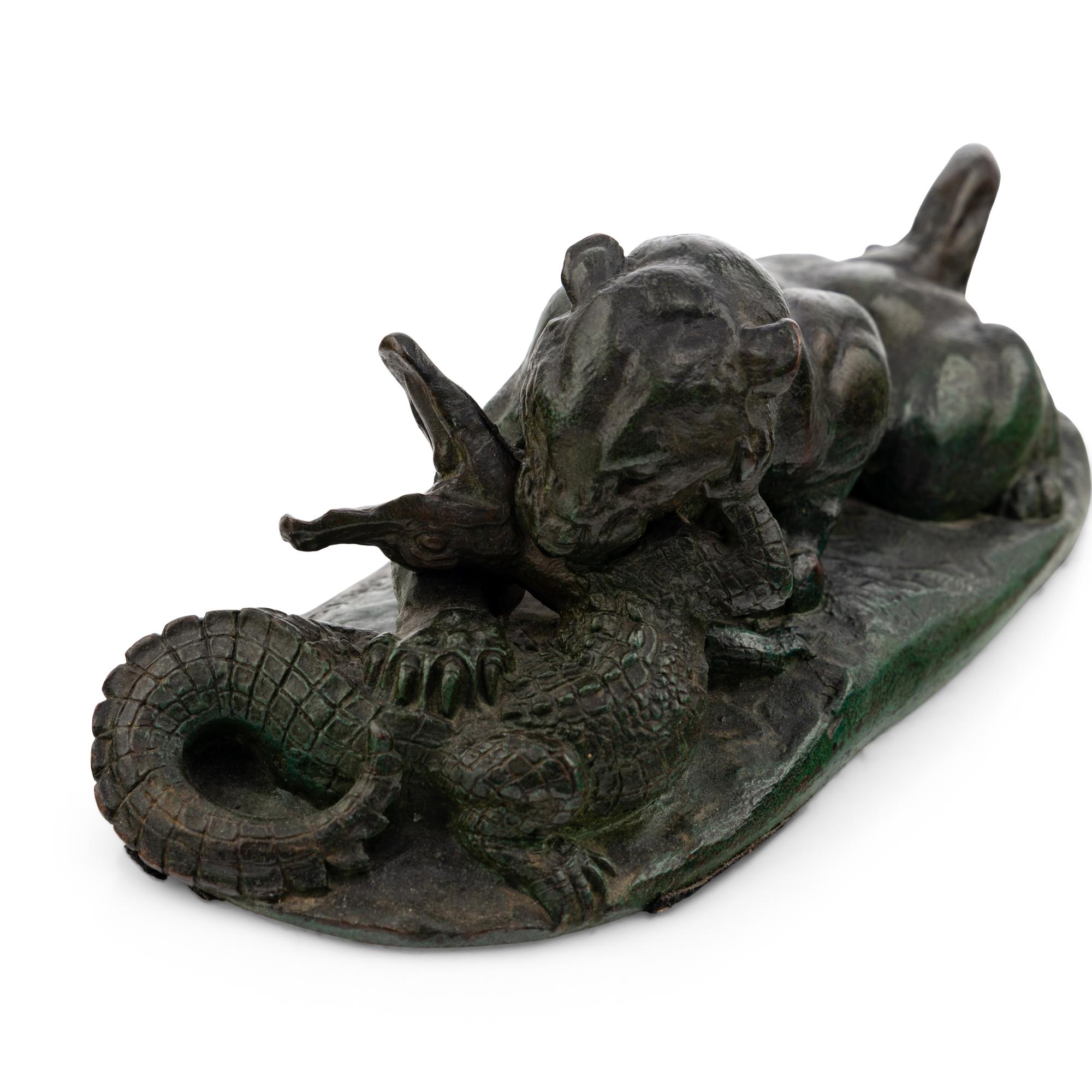 Antoine-Louis Barye (French, 1796-1875) Third Quarter 19th Century — Jaguar Dévorant un Crocodile