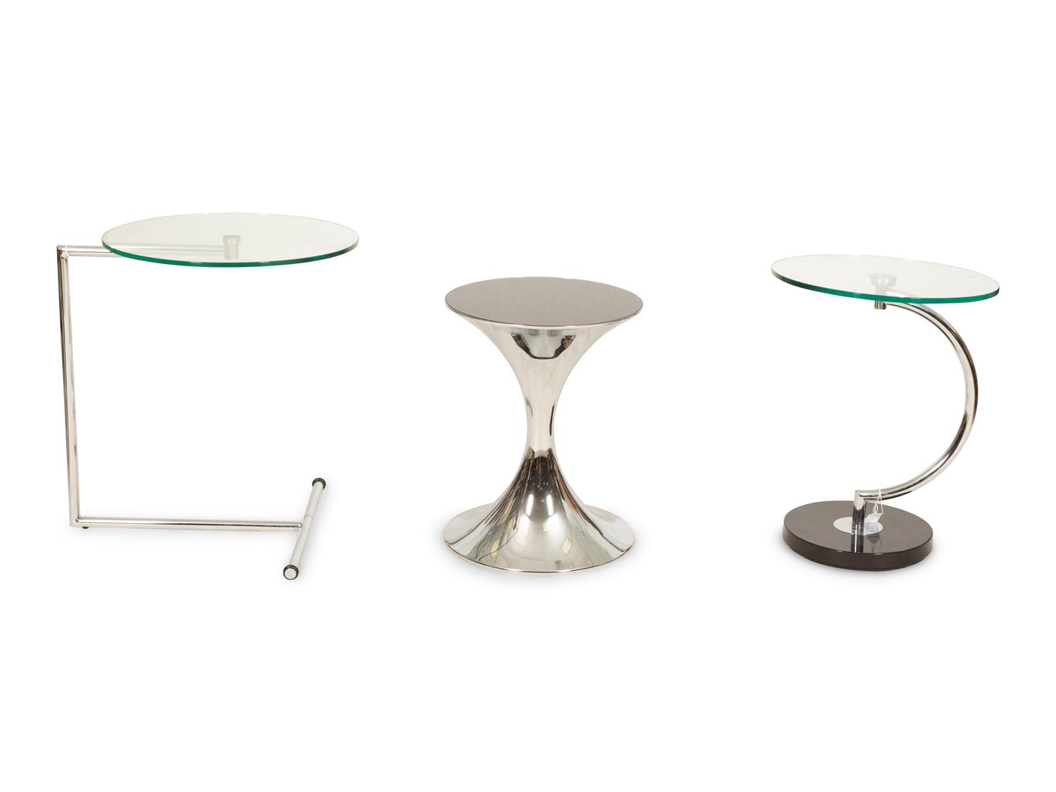 Three Contemporary Chrome and Glass Side Tables