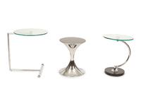 Three Contemporary Chrome and Glass Side Tables