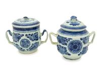 A Chinese Export Blue Fitzhugh Porcelain Two-Handled Sugar Bowl and a Covered Sugar Bowl