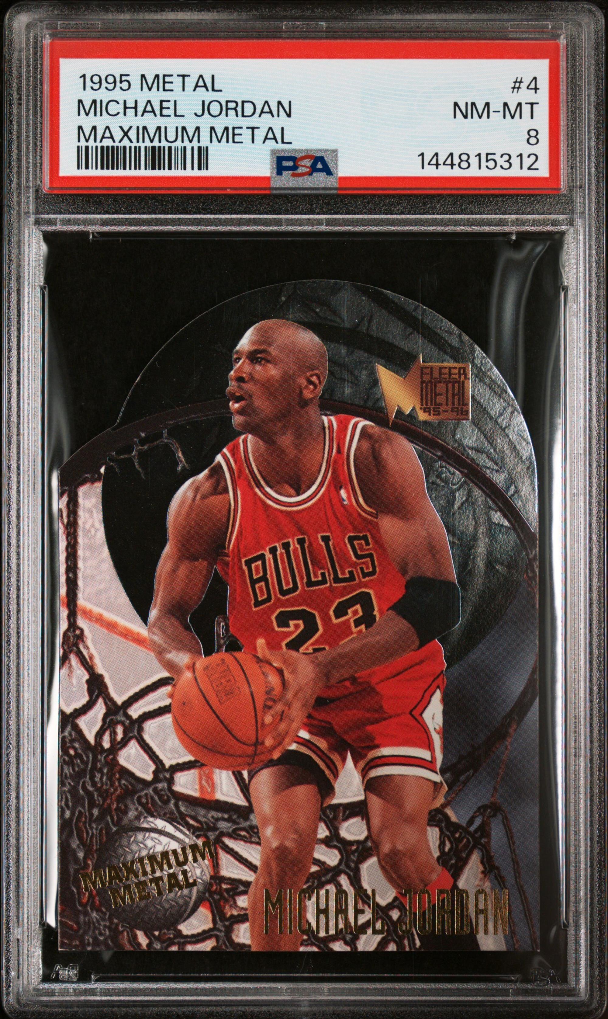 A 1995 Fleer Metal Michael Jordan Maximum Metal Basketball Card No. 4 (PSA 8 NM-MT)