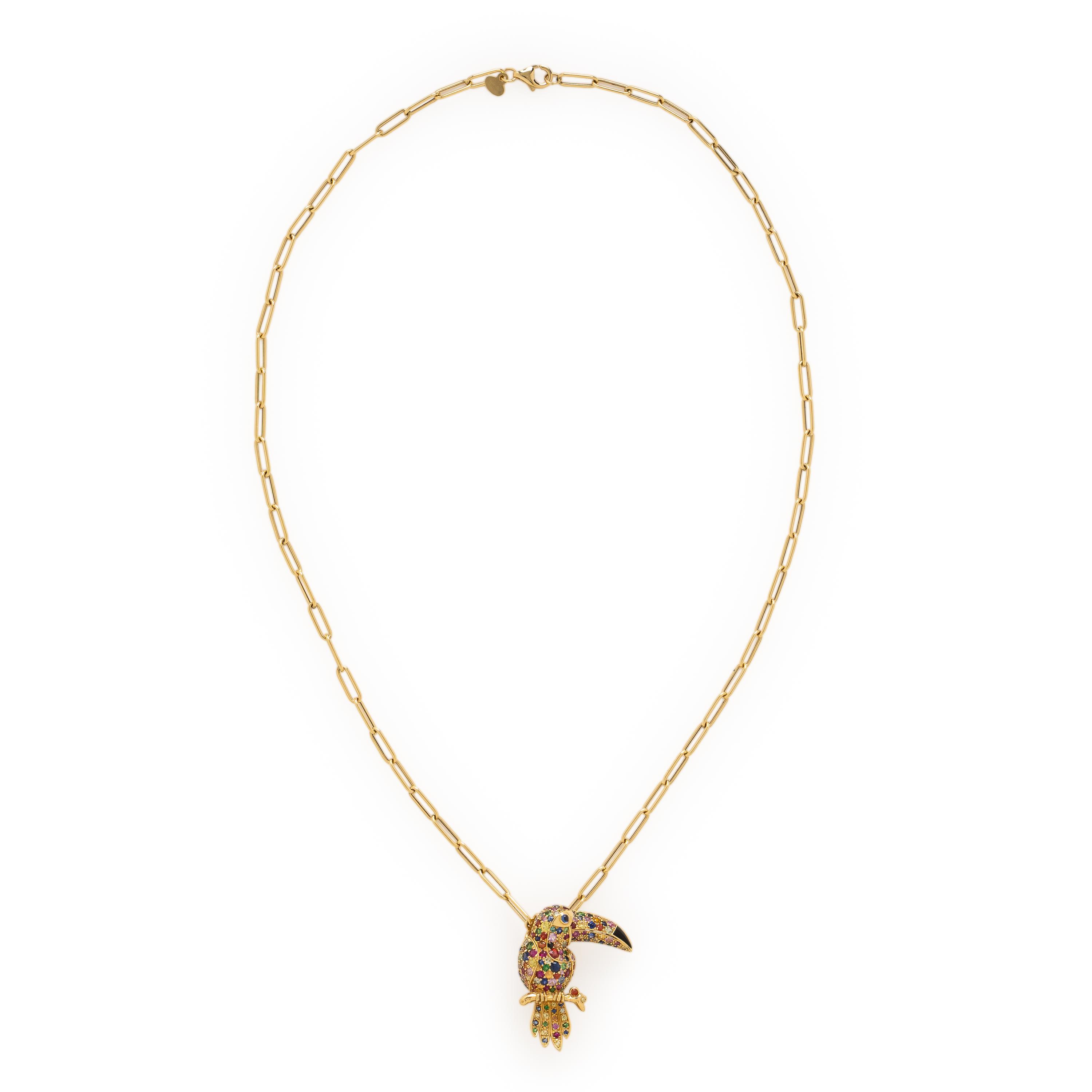 Goshwara, 'Ark', Yellow Gold and Multigem Toucan Brooch Pendant Necklace