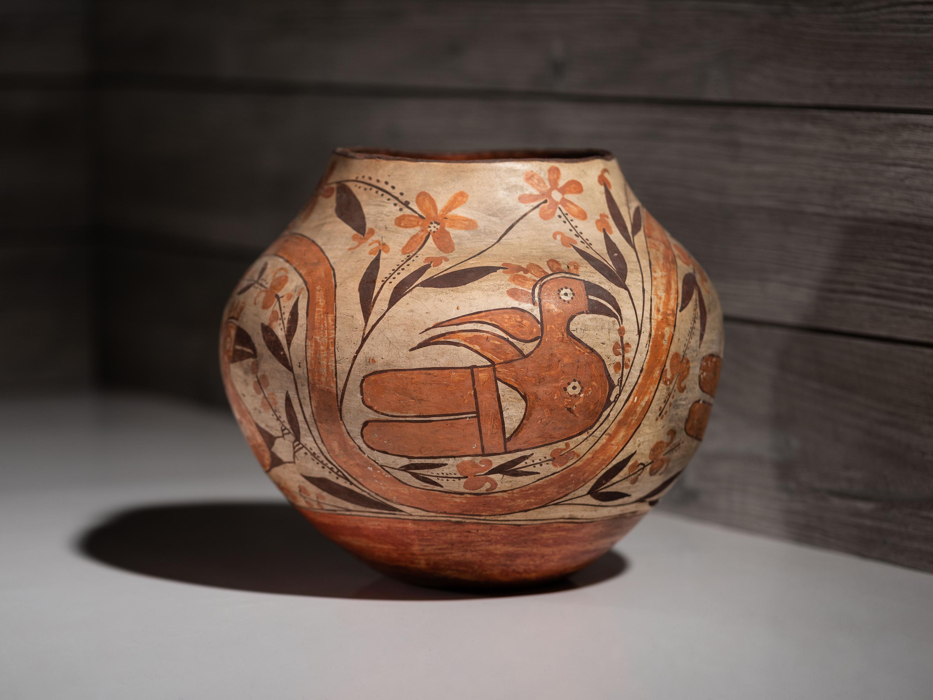 Acoma / Laguna Polychrome Parrot Pottery Jar