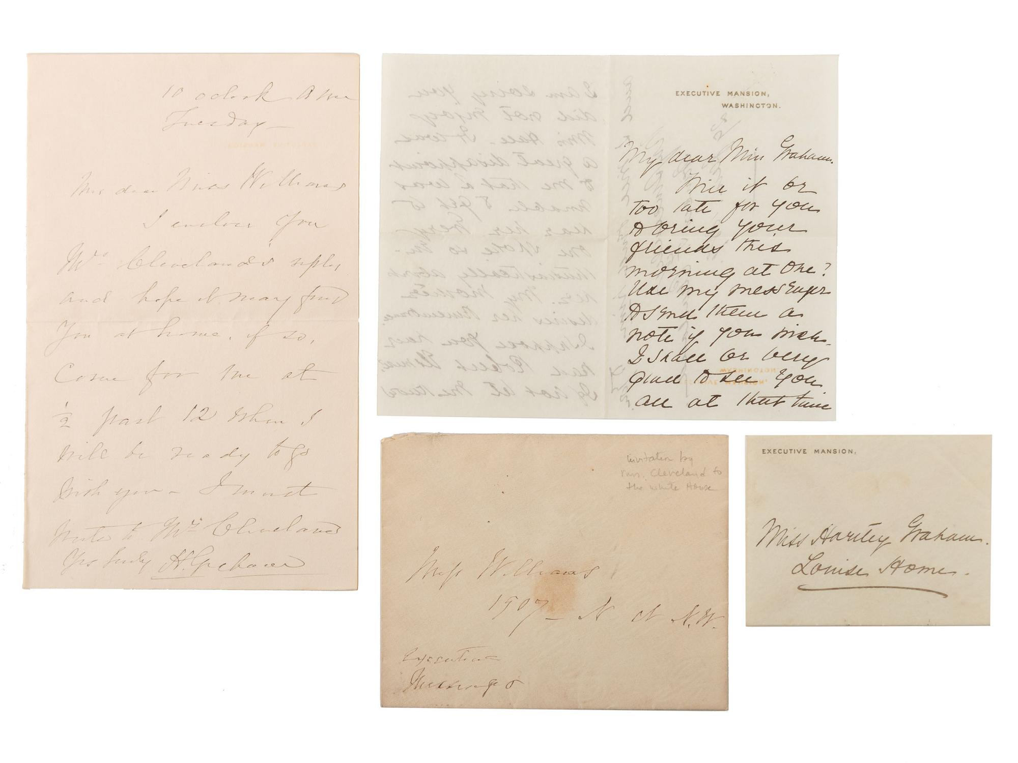[FIRST LADIES - FRANCES CLEVELAND]. A group of ephemera and photograph of Frances Cleveland, highlighted by an authograph letter signed from the Executive Mansion, comprising: