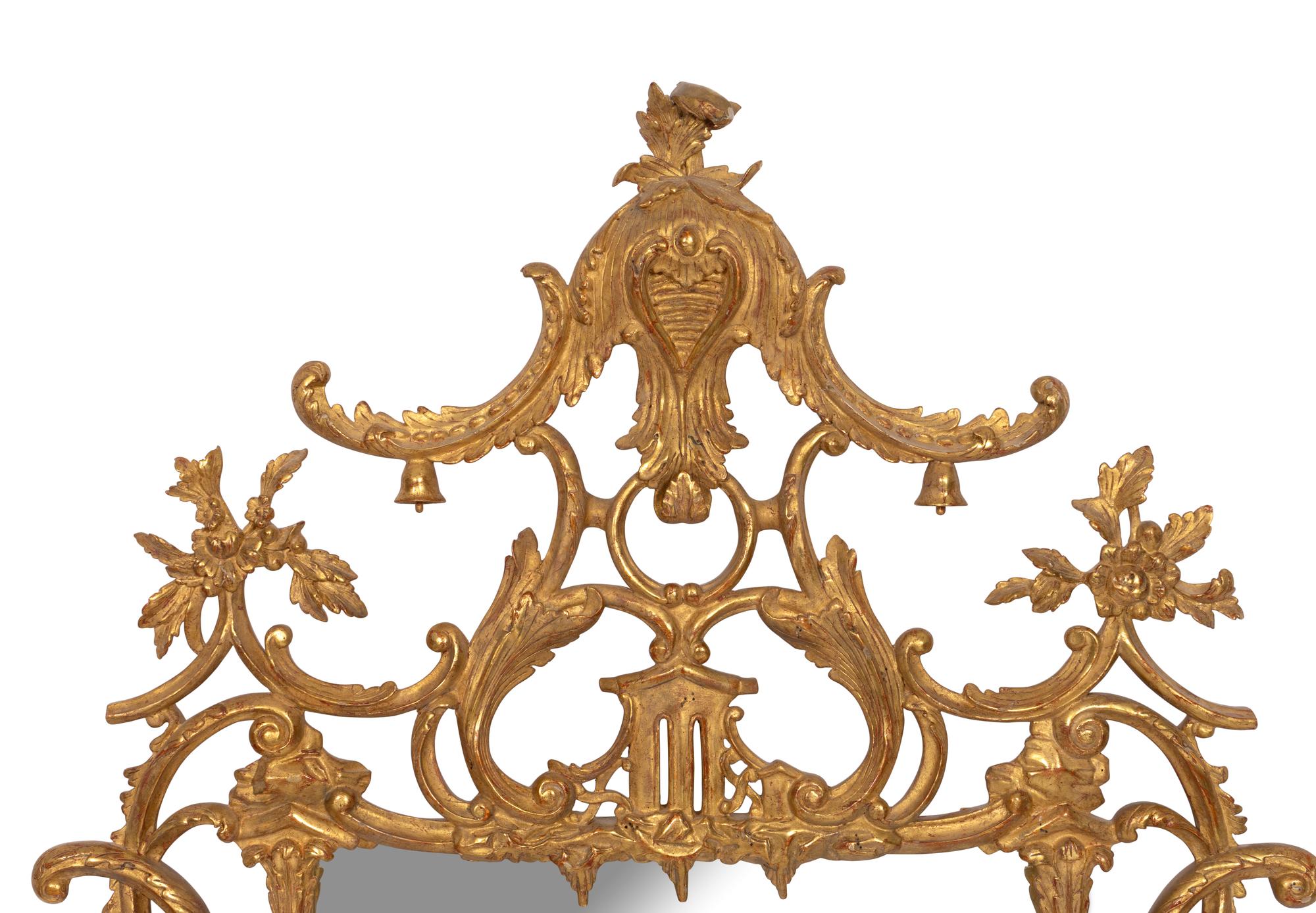 A Pair of Chinese Chippendale Style Faux Bois Giltwood Mirrors
