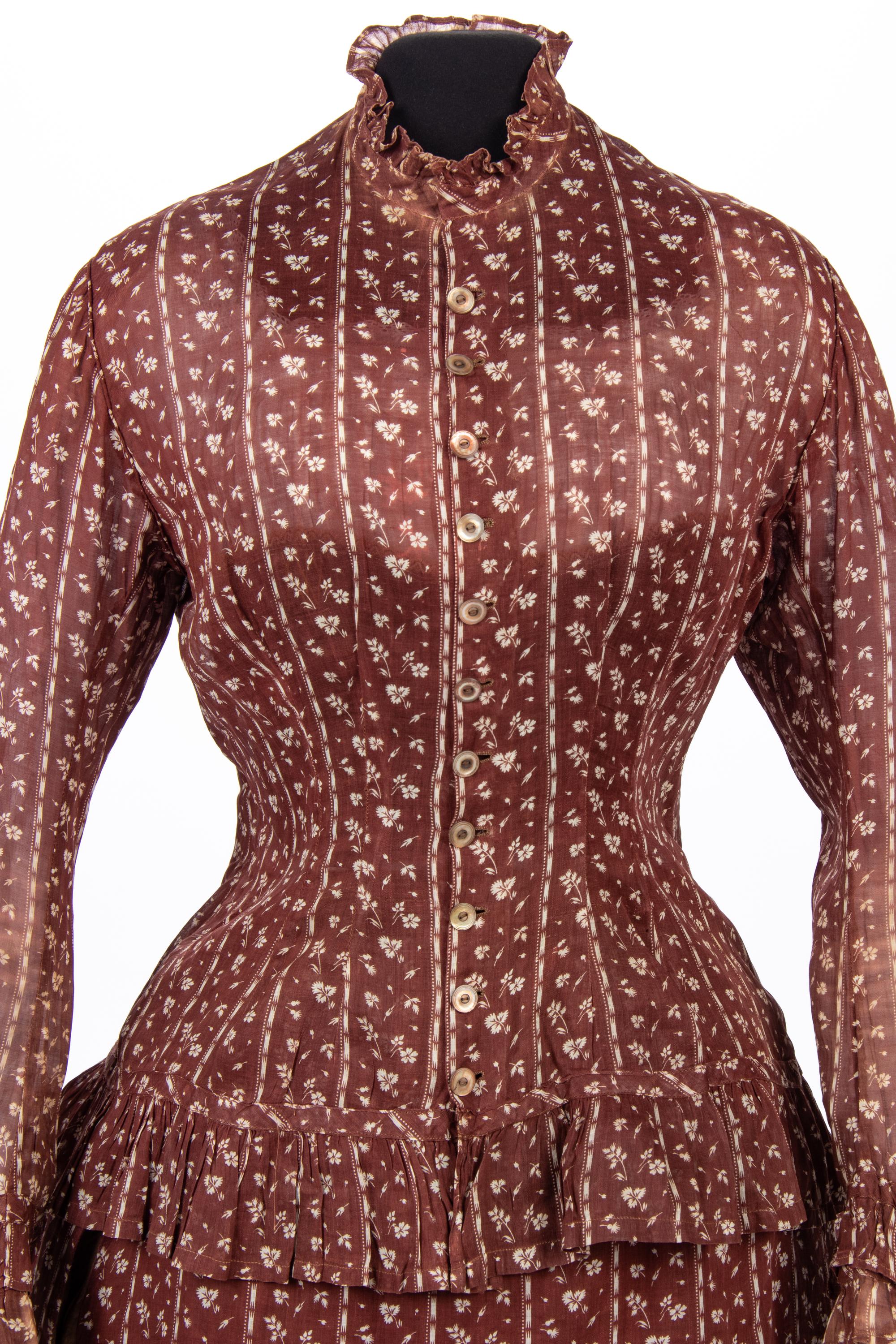 Two Printed Cotton Dresses, and One Blouse, 1870-80s