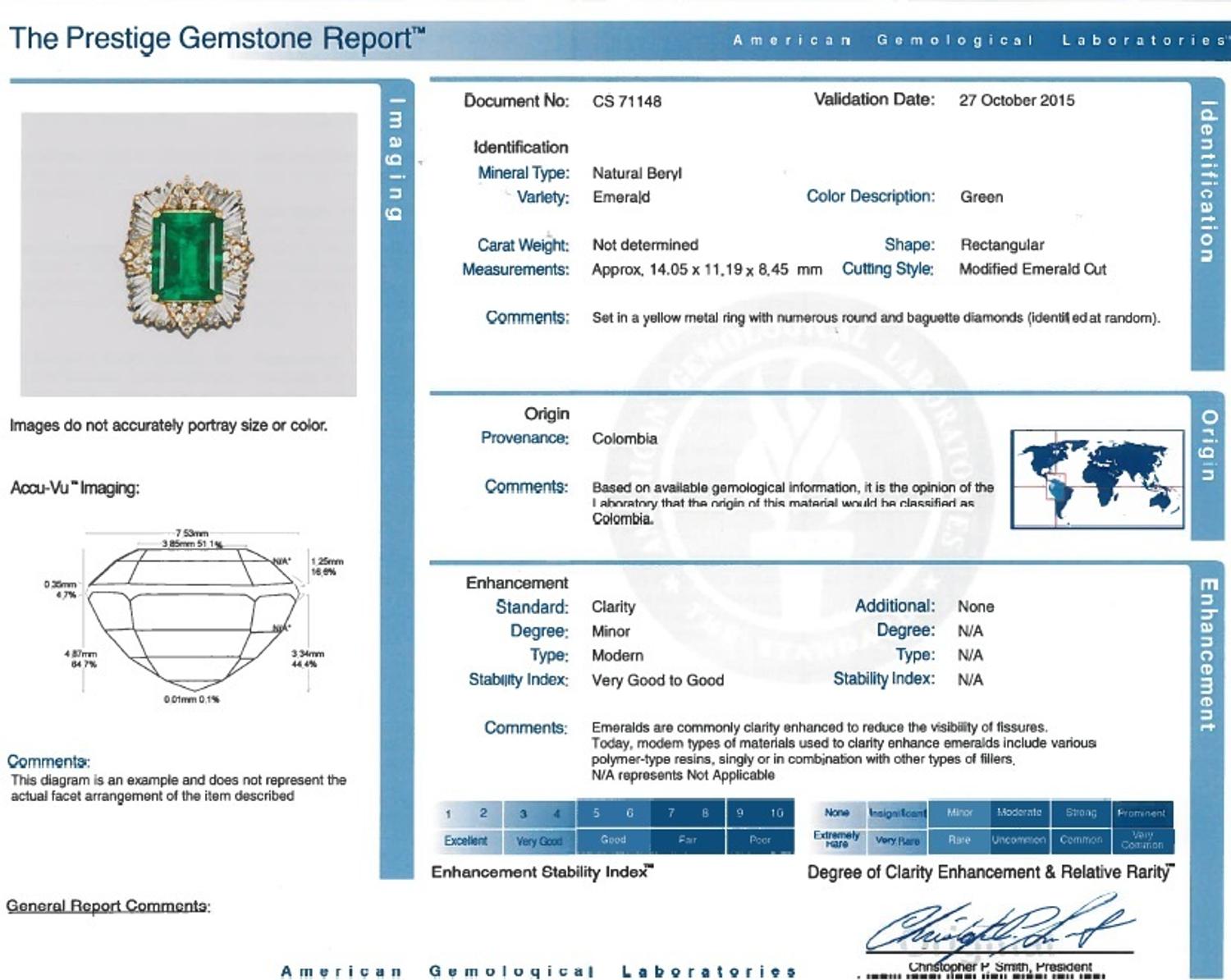 An 18 Karat Yellow Gold, Emerald and Diamond Ring, 9.30 dwts.