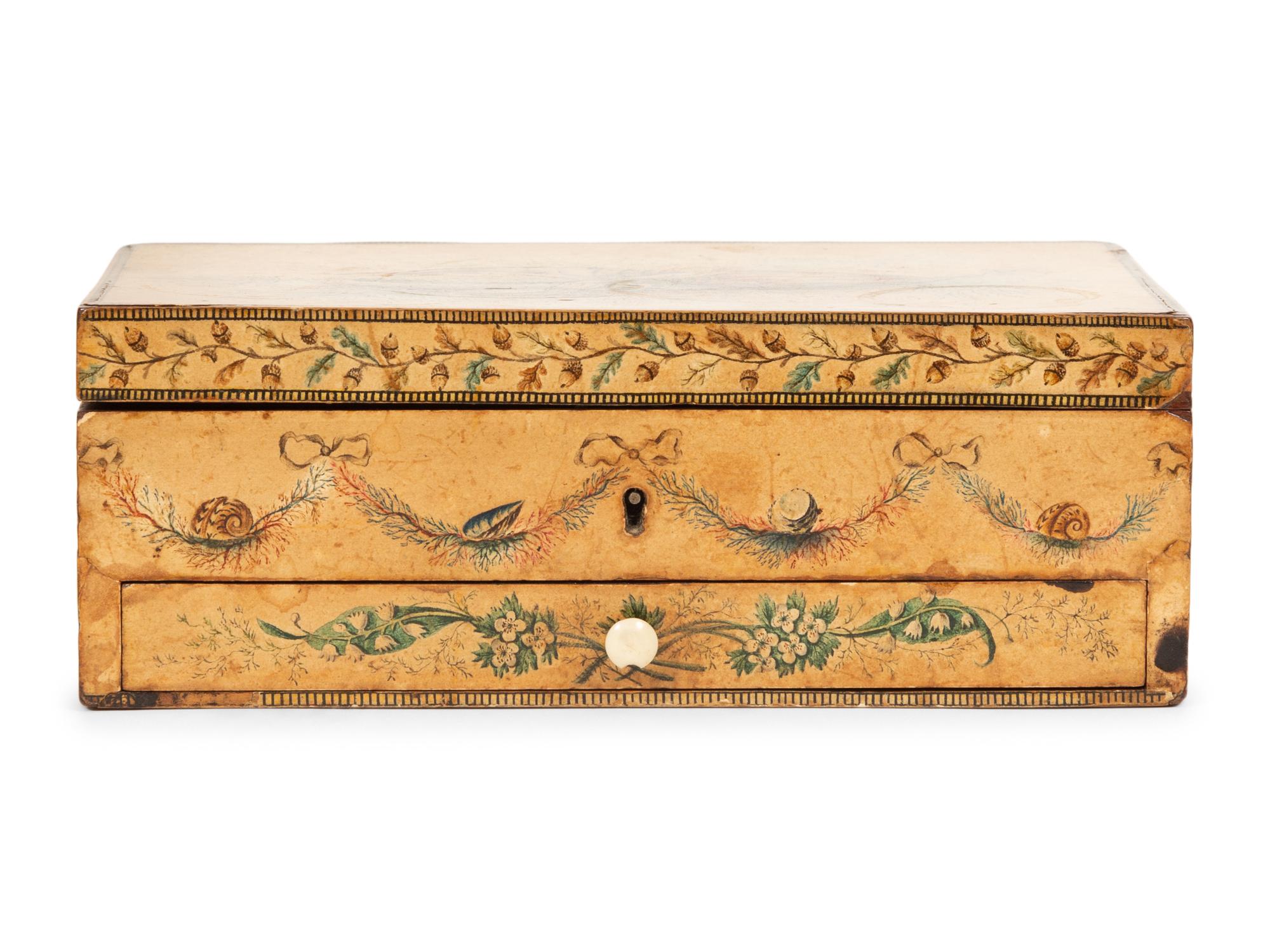 A Large Decoupaged Locking Document Box and a Painted Collaged Writing Box