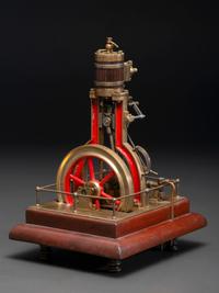 A Brass and Wood Vertical Steam Engine Model