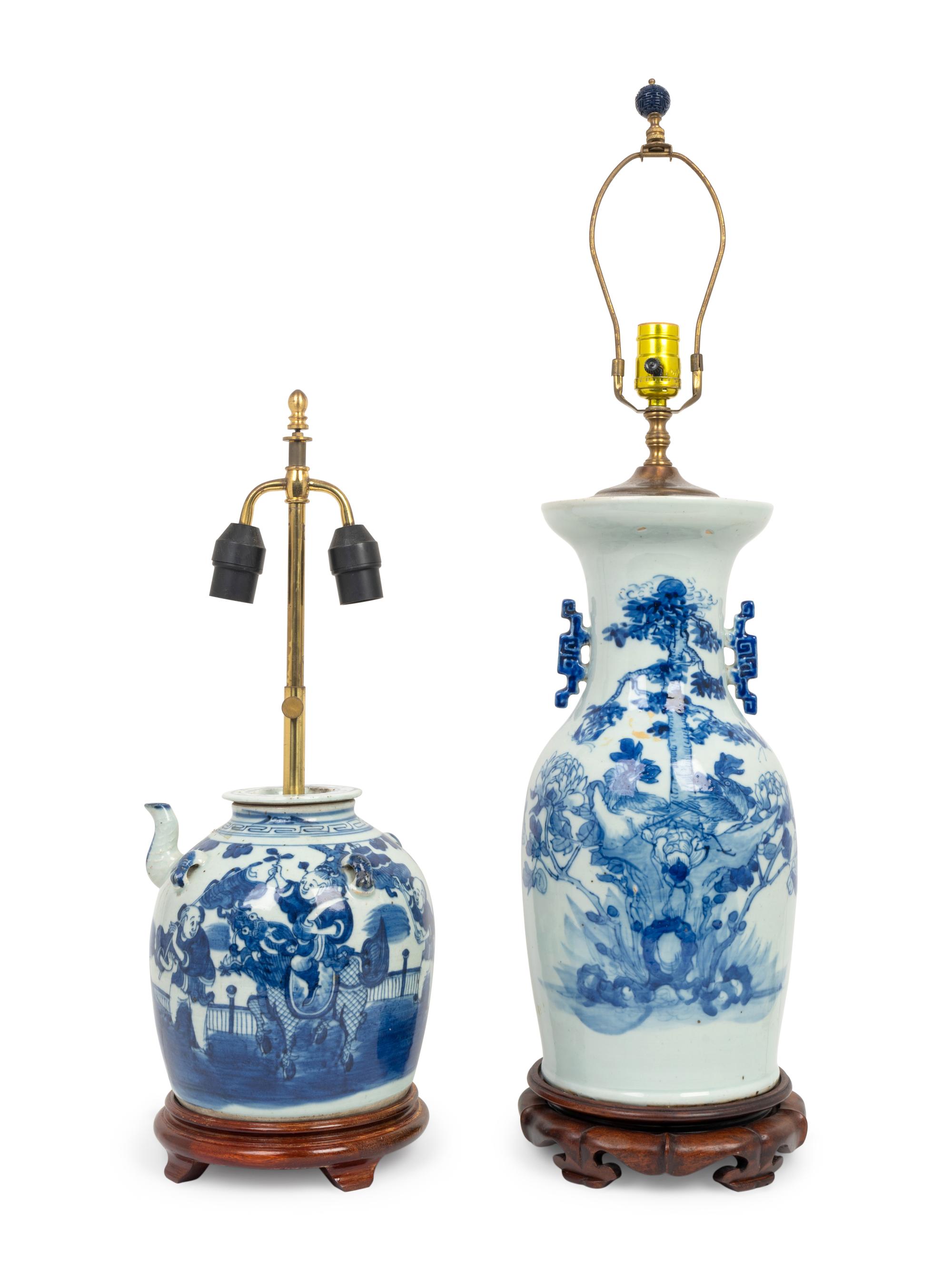 Two Chinese Blue and White Porcelain Table Lamps — 19TH/20TH CENTURY