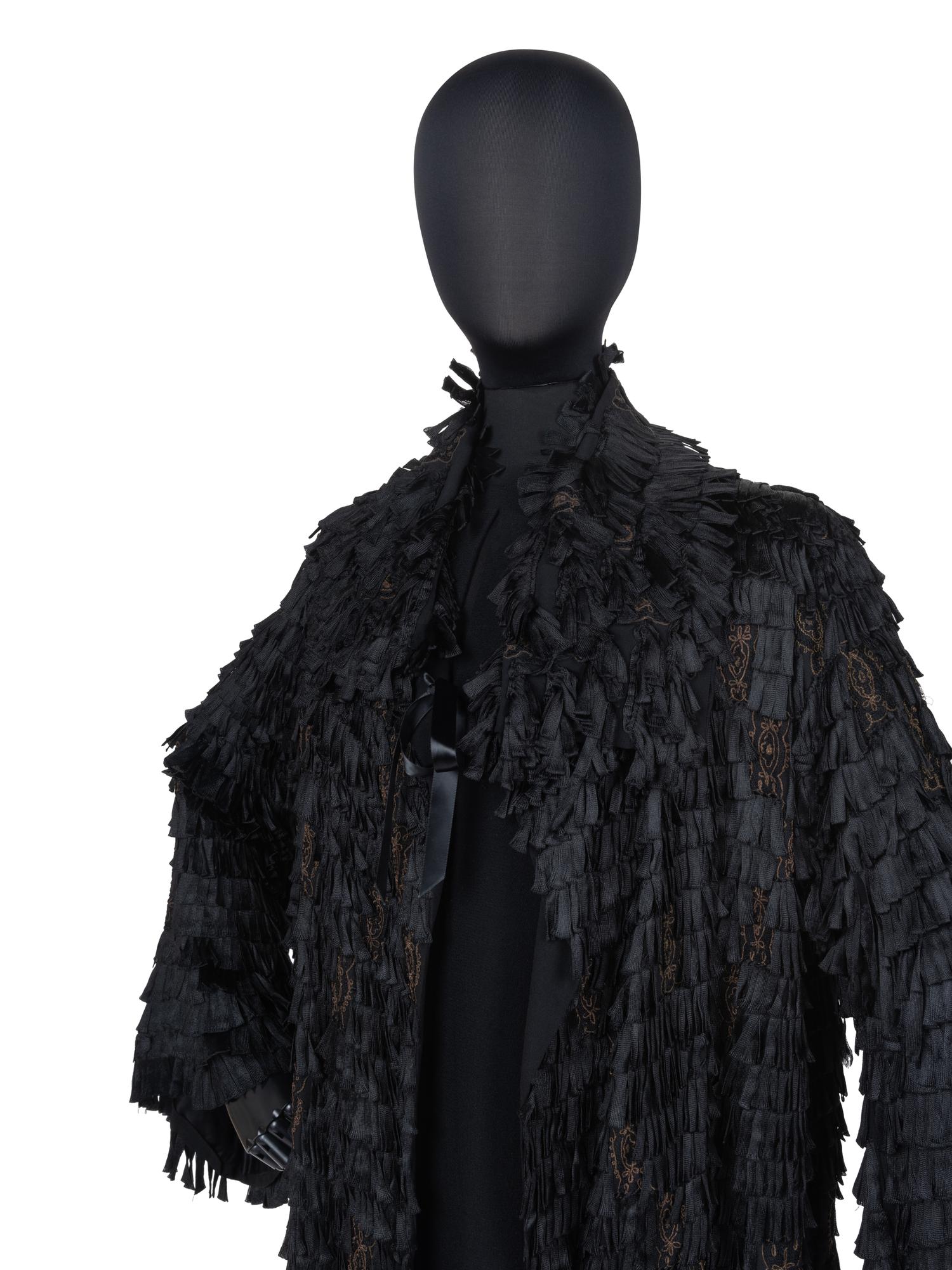 Unlabeled Black Coat with Ruffles, 1910-30s