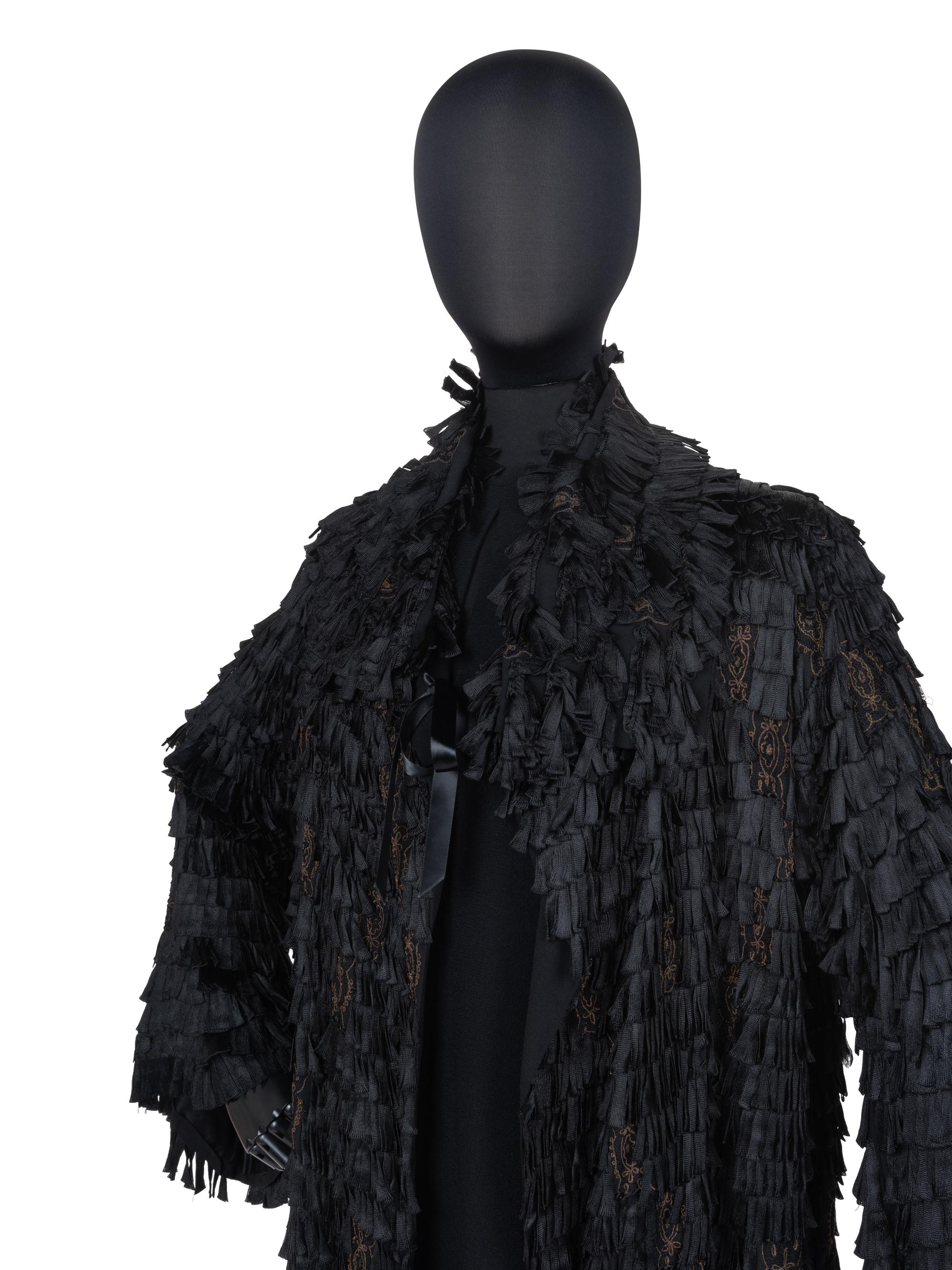 Unlabeled Black Coat with Ruffles, 1910-30s
