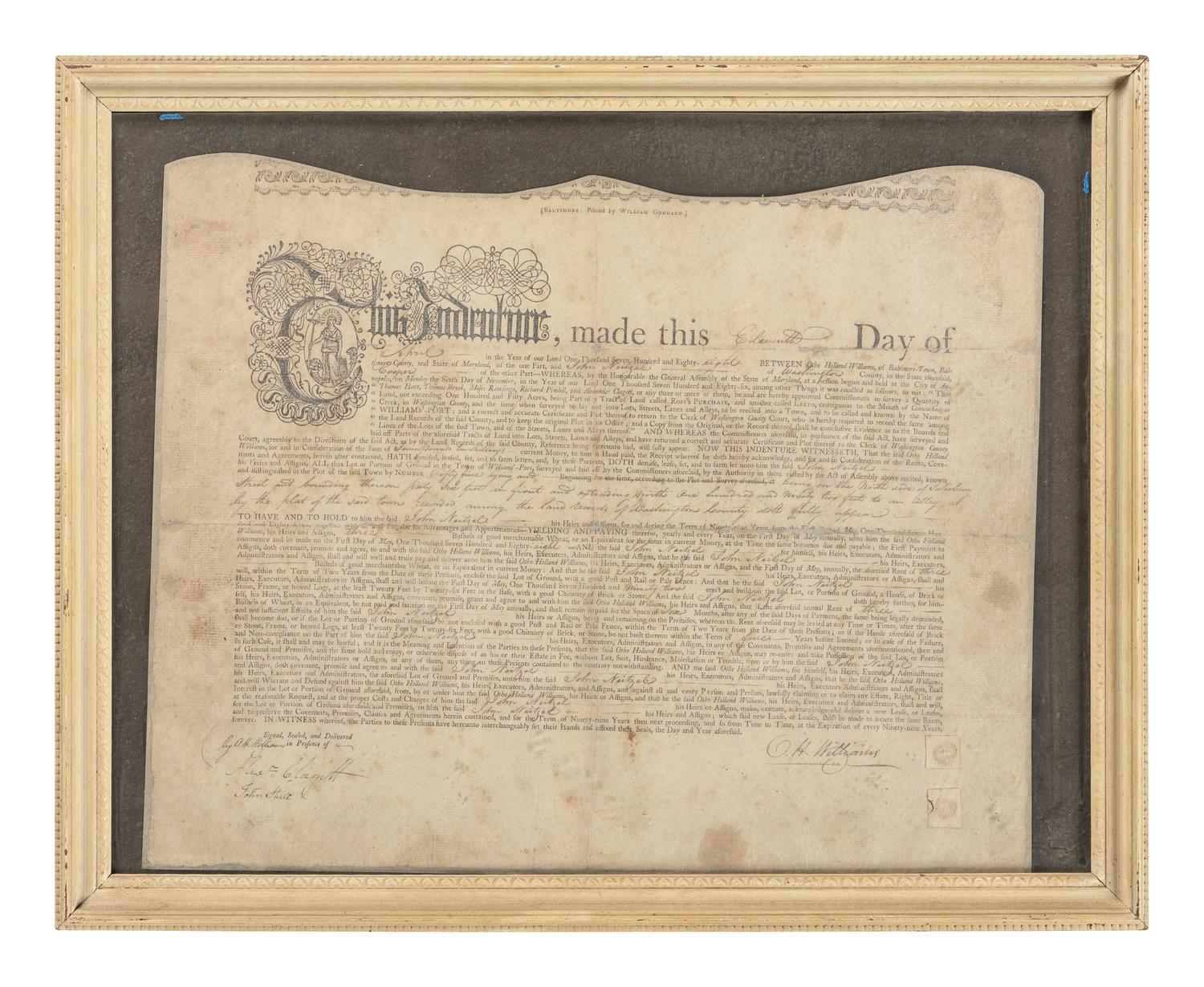 [REVOLUTIONARY WAR]. A group of documents related to Revolutionary War-era figures including signatures of Daniel Brodhead and O.H. Williams.