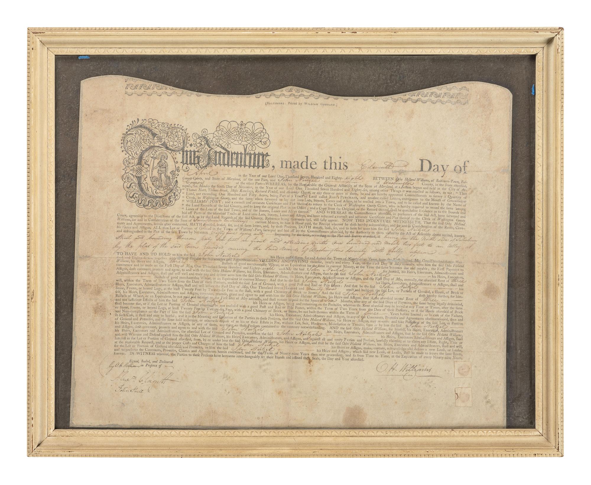 [REVOLUTIONARY WAR]. A group of documents related to Revolutionary War-era figures including signatures of Daniel Brodhead and O.H. Williams.