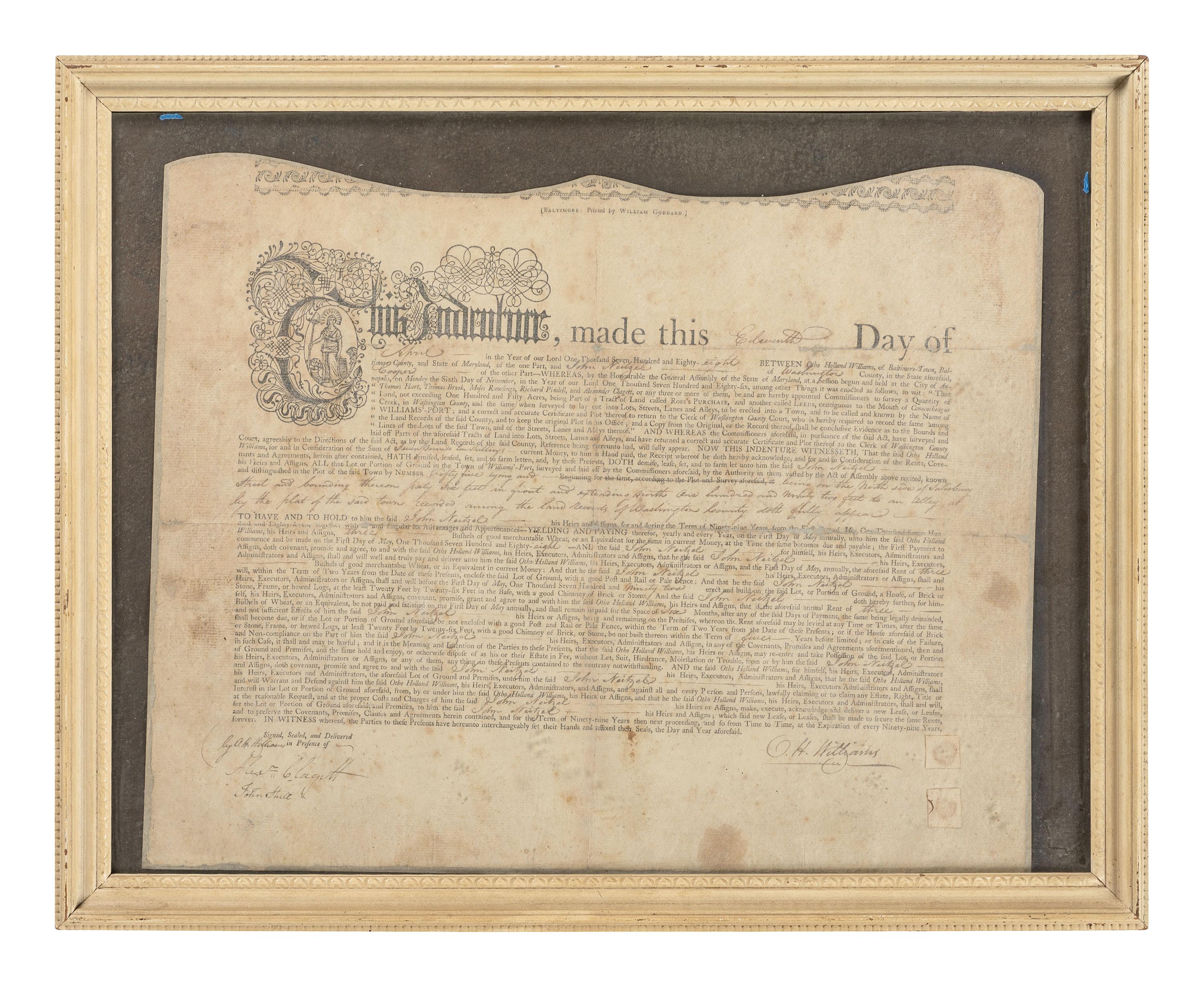 [REVOLUTIONARY WAR]. A group of documents related to Revolutionary War-era figures including signatures of Daniel Brodhead and O.H. Williams.