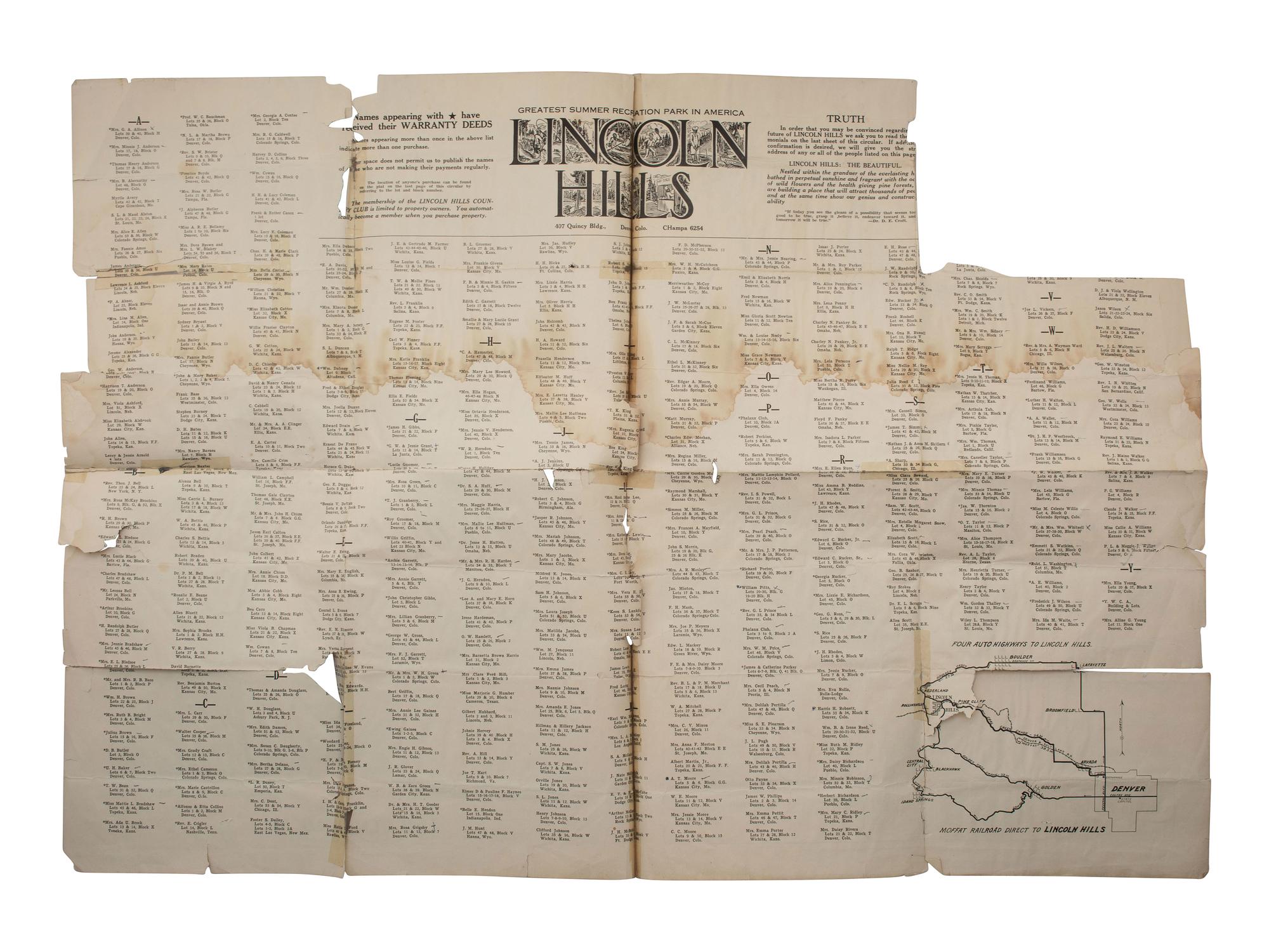 [AFRICAN AMERICANA - COLORADO]. A group of items involving African American towns in Colorado, incl. Lincoln Hills brochure and photographs.
