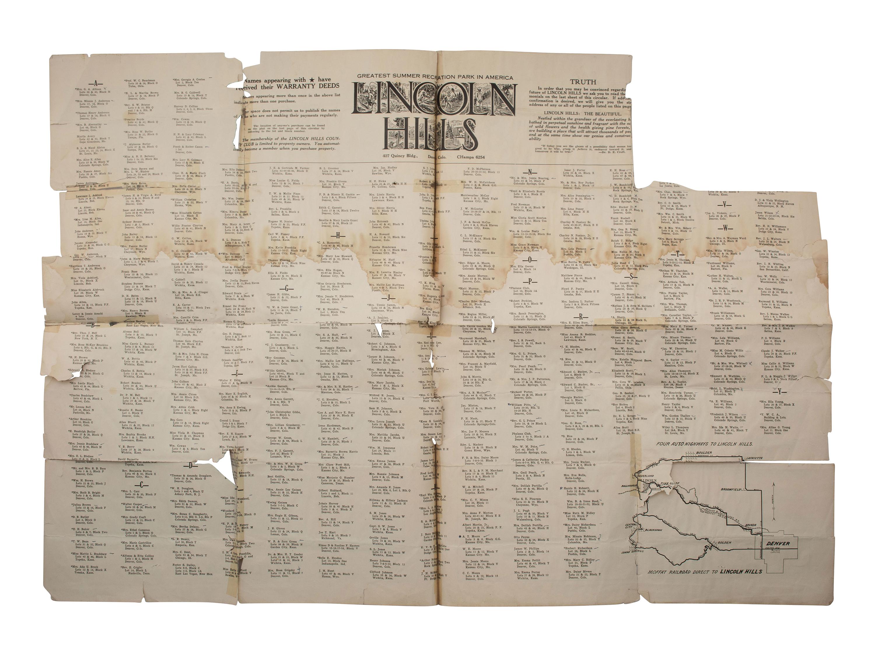 [AFRICAN AMERICANA - COLORADO]. A group of items involving African American towns in Colorado, incl. Lincoln Hills brochure and photographs.