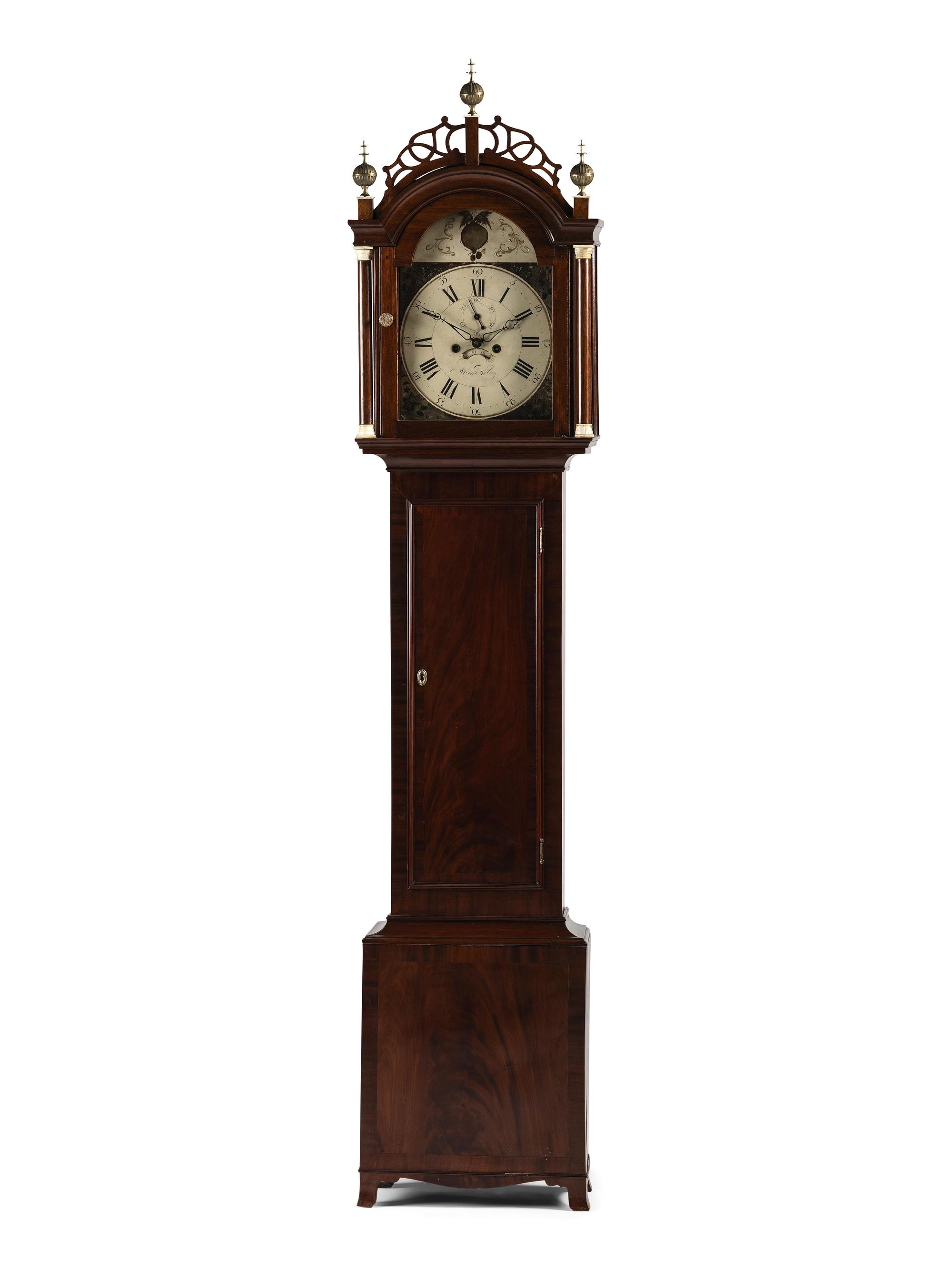 A Chippendale Carved and Bone Mounted Mahogany Tall Case Clock