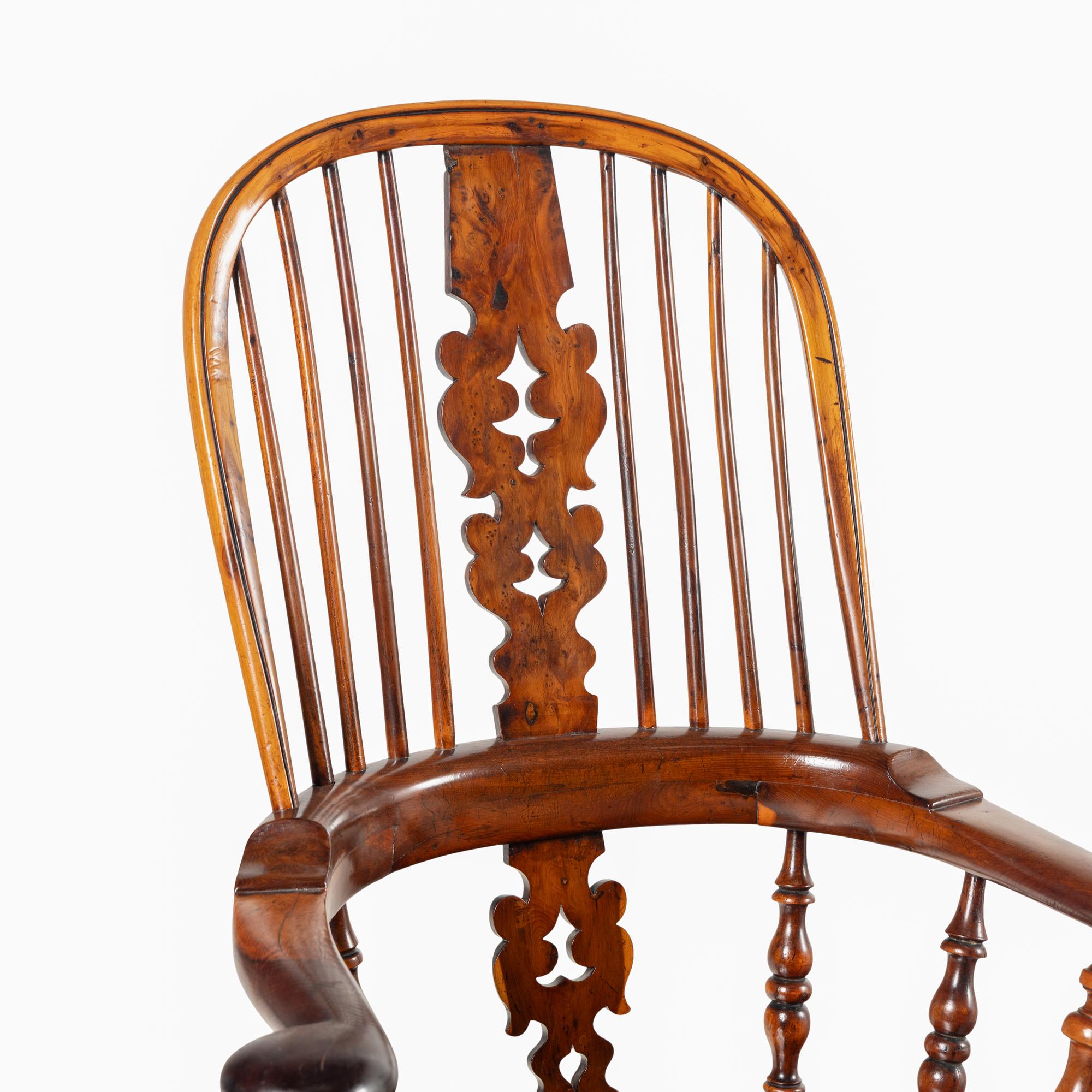 A Near Pair of English Yew and Elm Windsor Chairs