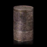 A Small Chinese Silver Tiered Box, Late Qing Dynasty 清晚期 銀鏨花套盒