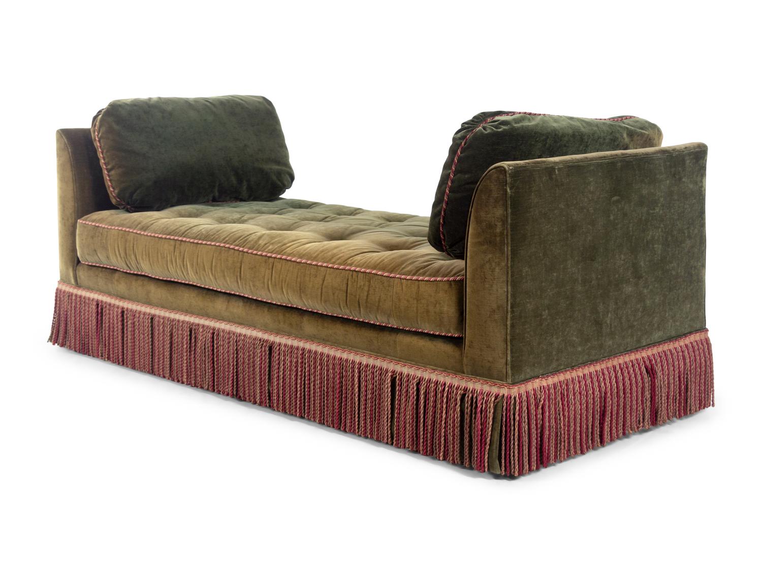 A Mohair Upholstered Day Bed with Bullion Fringe