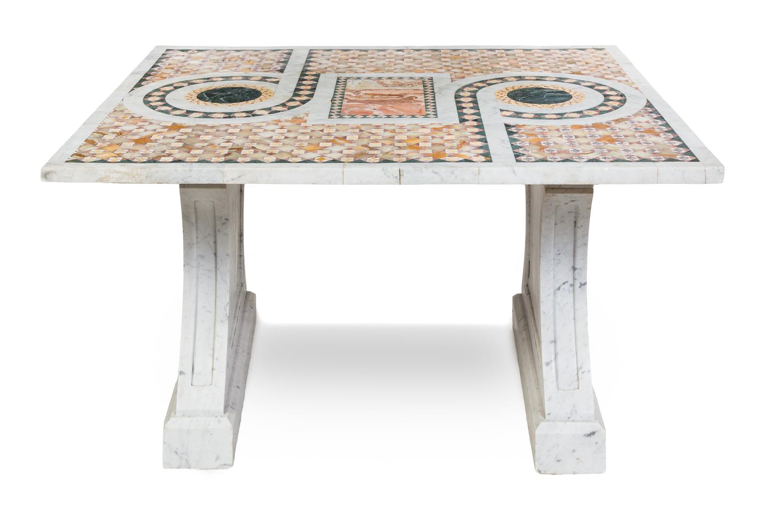 An Italian Pietra Dura Table Height 31 x width 57 1/2 x depth 46 1/2 inches.