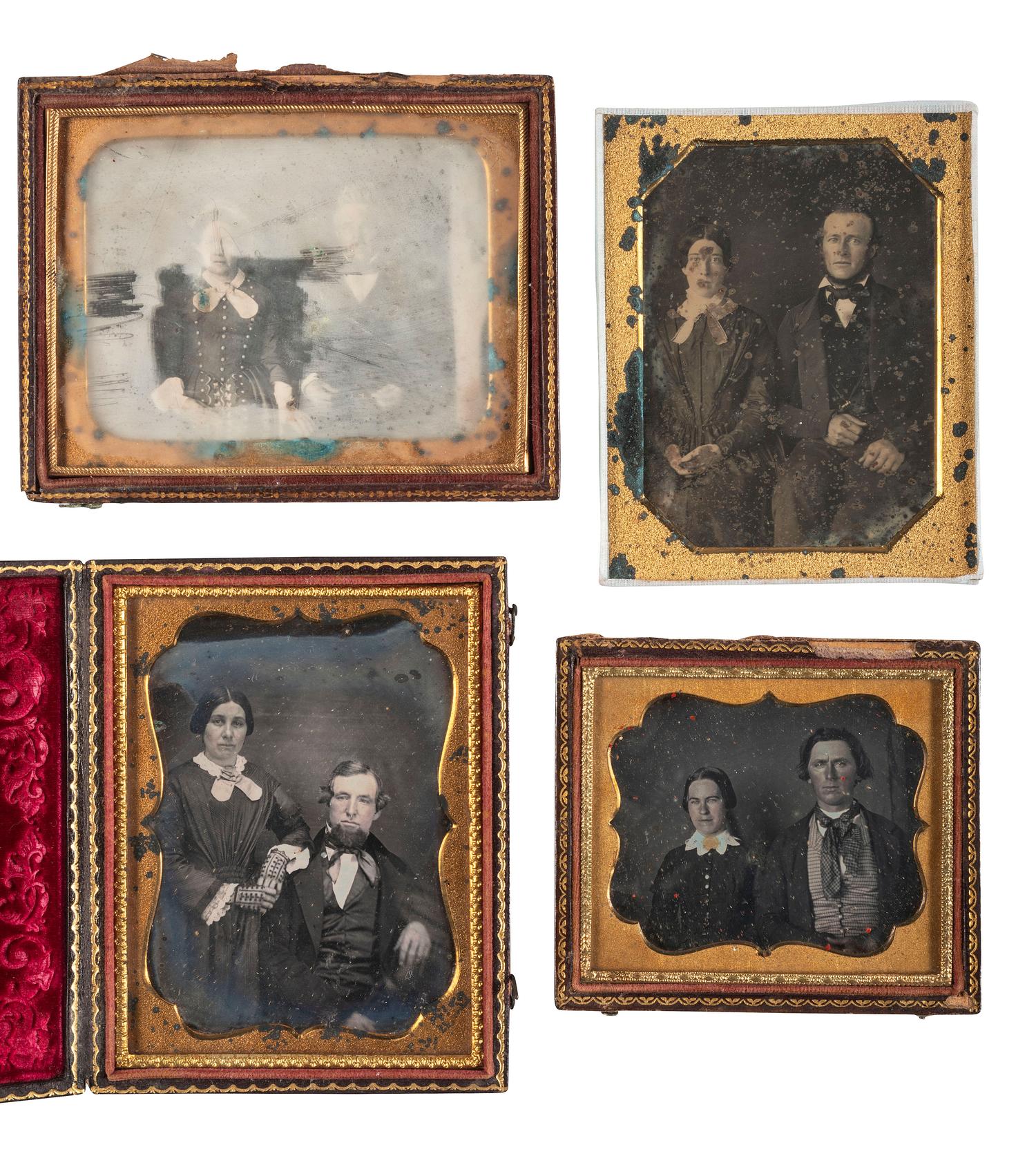 [EARLY PHOTOGRAPHY]. A group of 18 daguerreotype portraits of couples of varying ages, including: