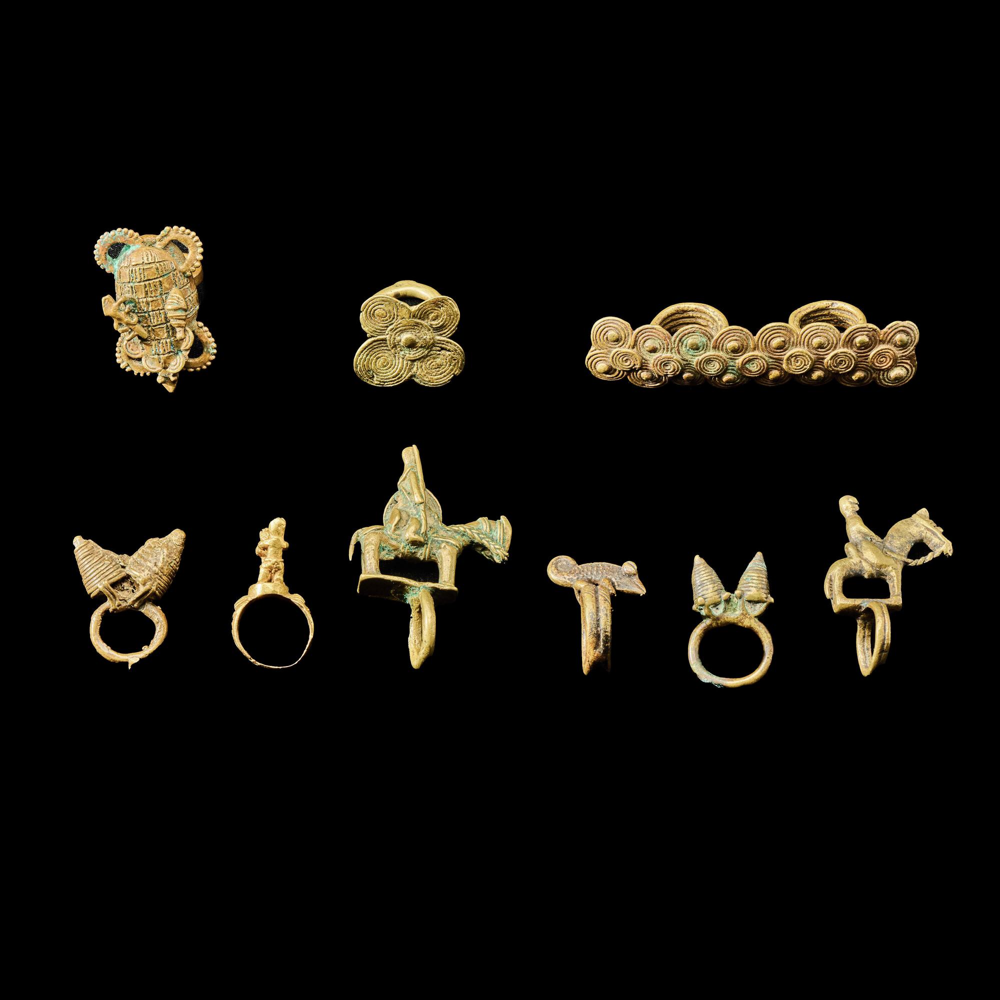 A Group of 9 West African Brass Rings