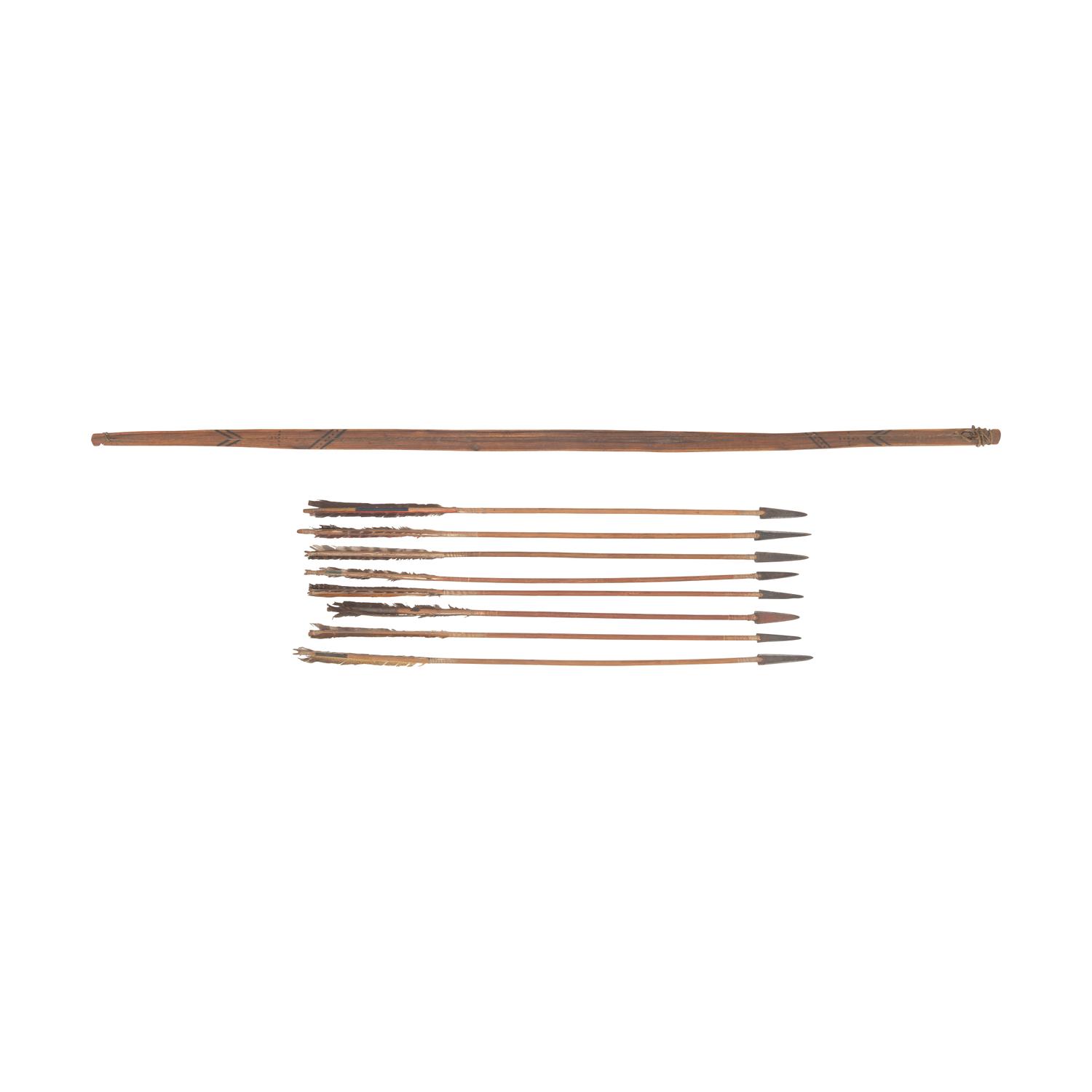 Sioux Painted Bow, with Eight Arrows