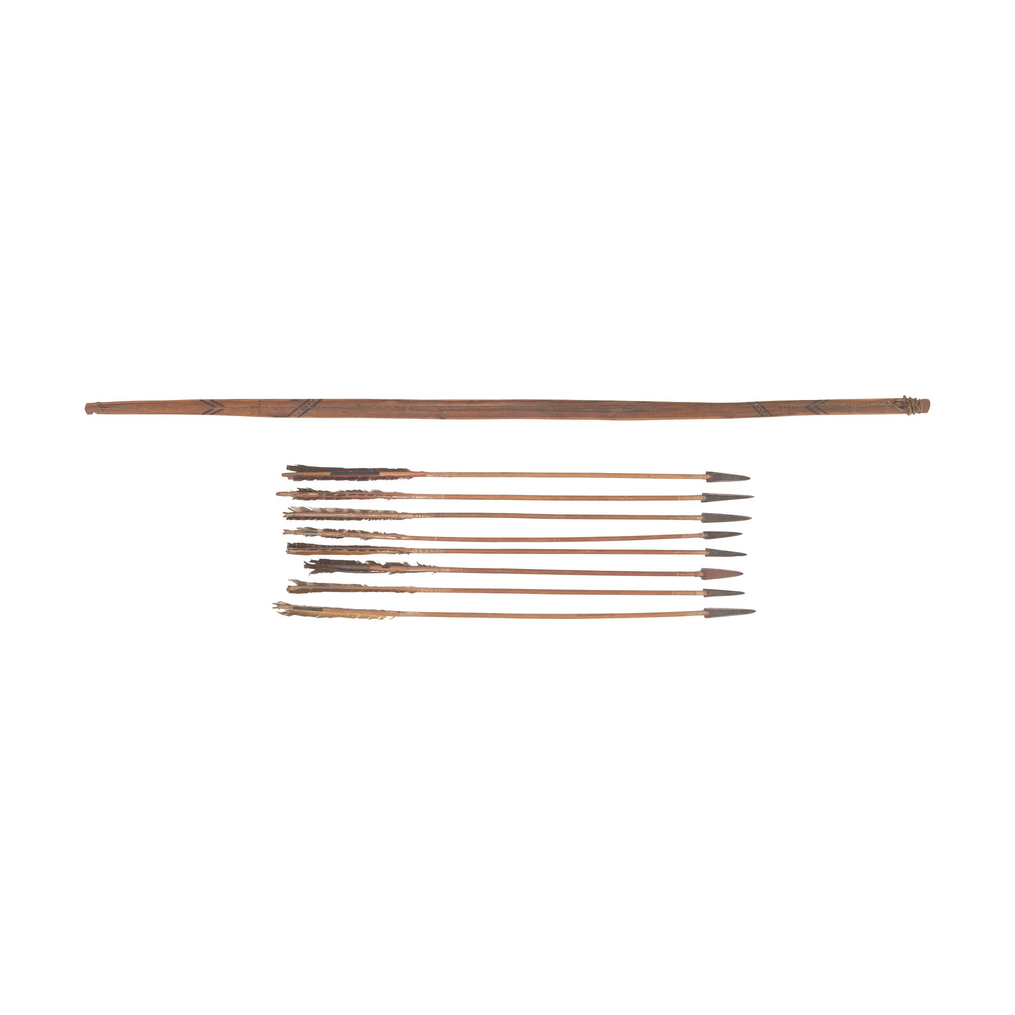 Sioux Painted Bow, with Eight Arrows