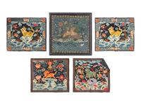 Five Chinese Embroidered Silk Rank Badges